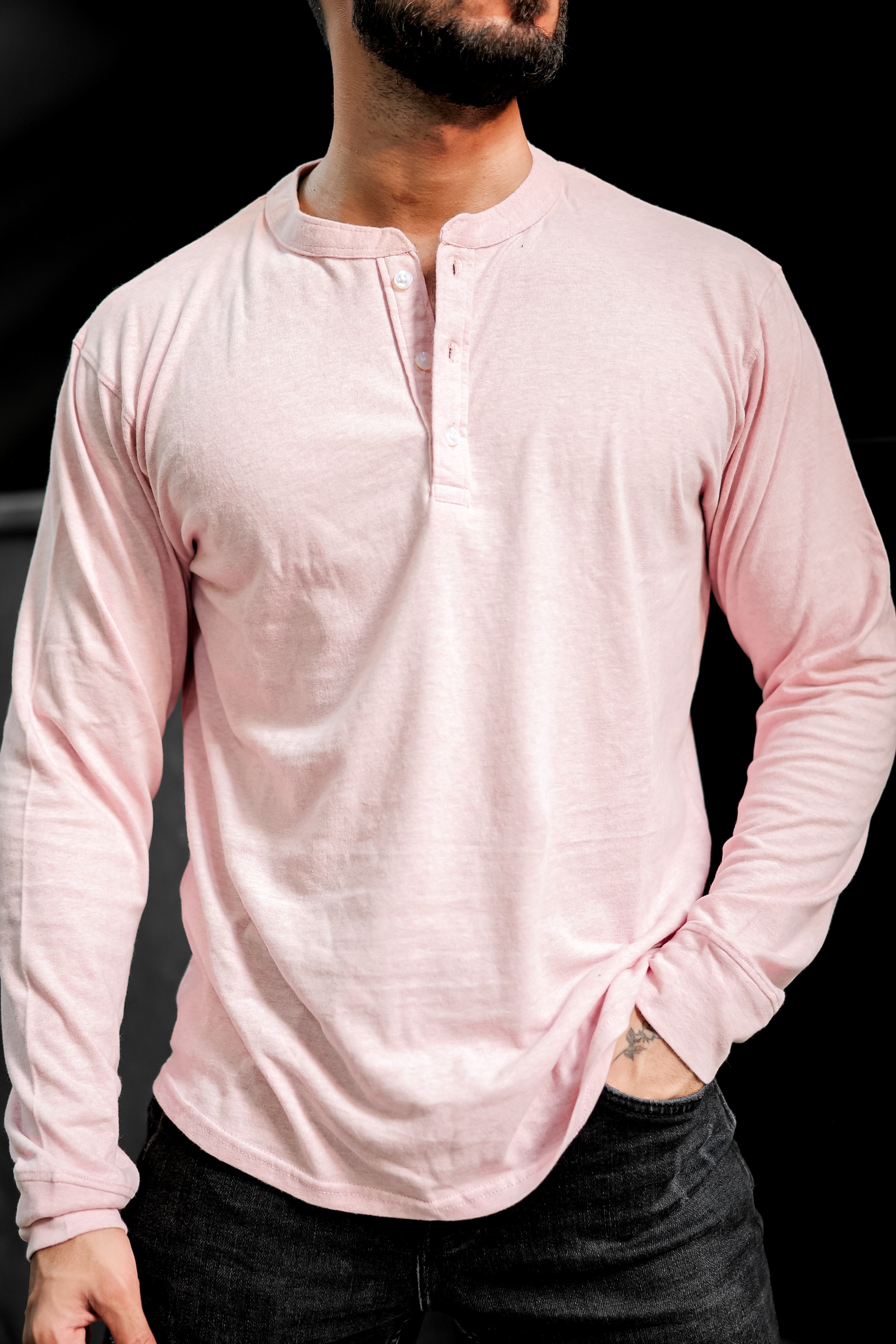 Peach Melange Henley T-Shirt