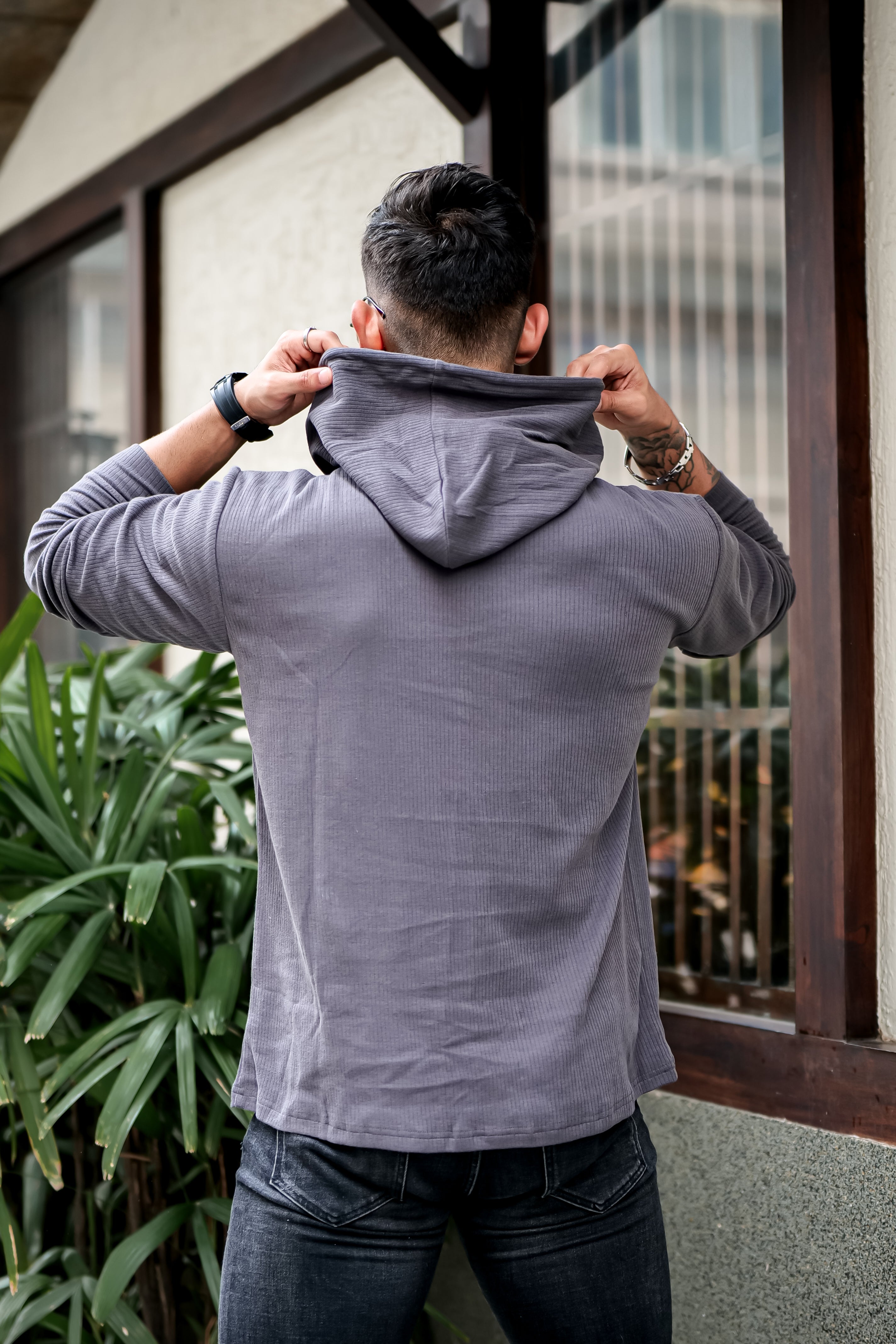 Dark Grey Waffle Hooded T-Shirt