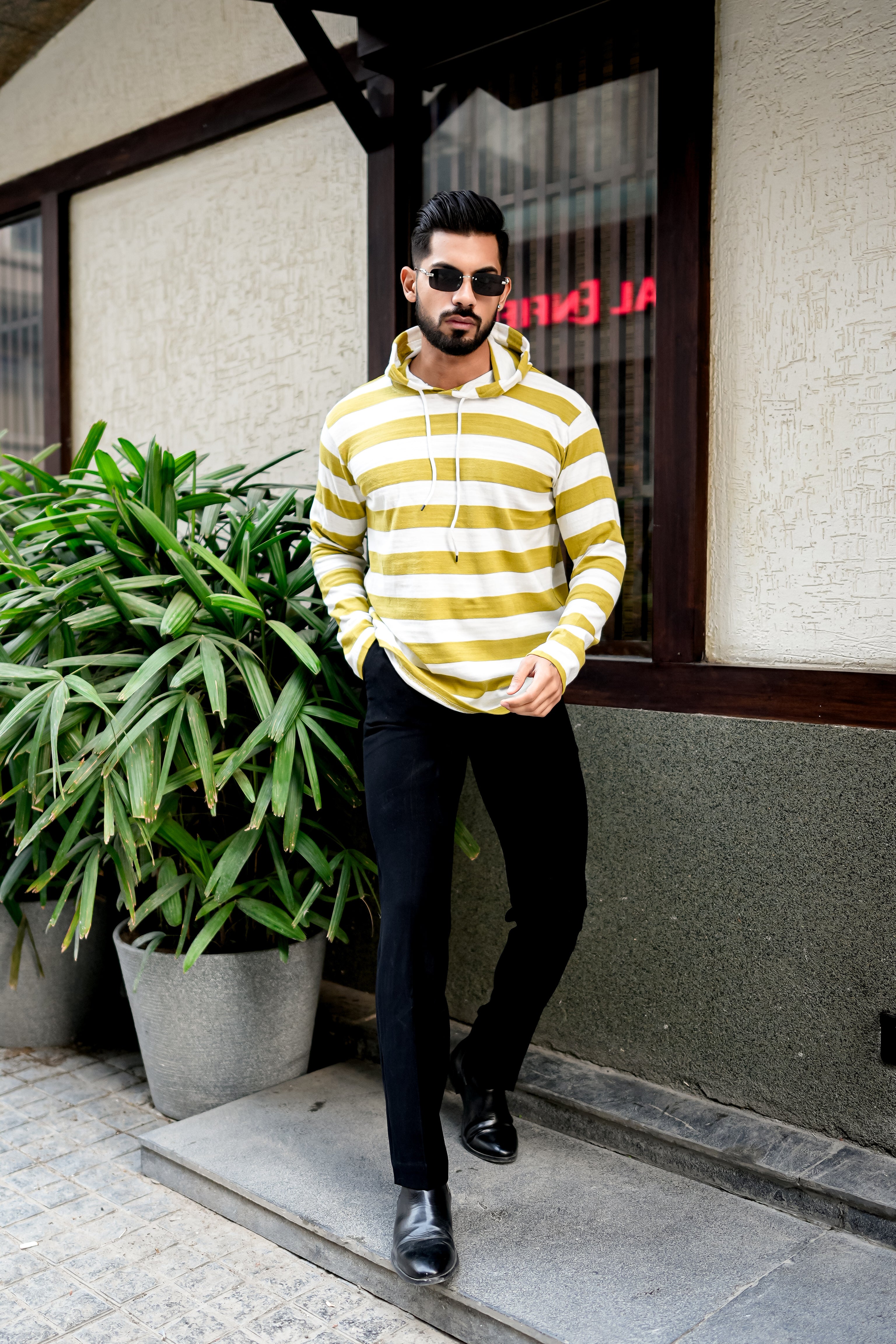 Mustard White Hooded T-Shirt