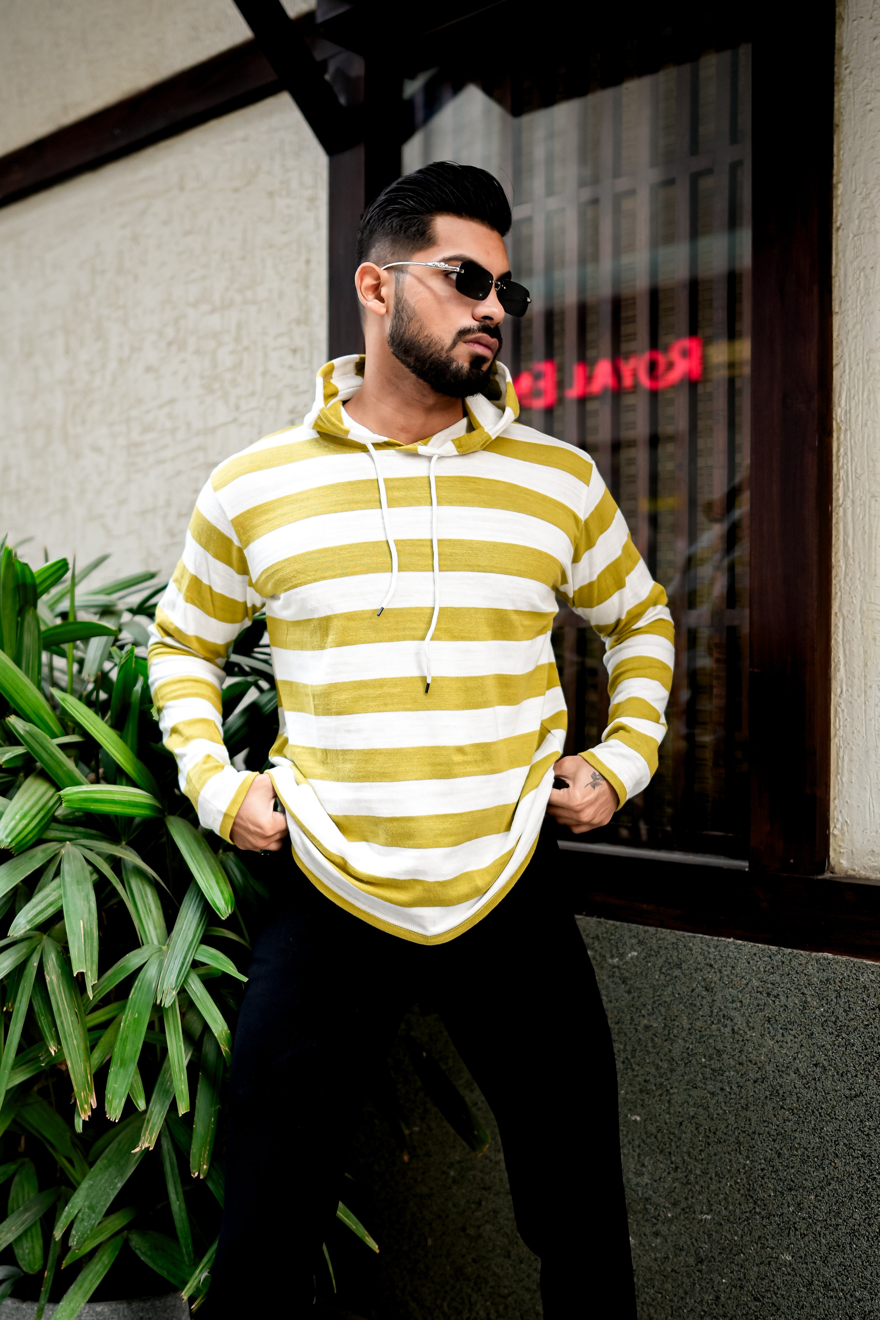 Mustard White Hooded T-Shirt