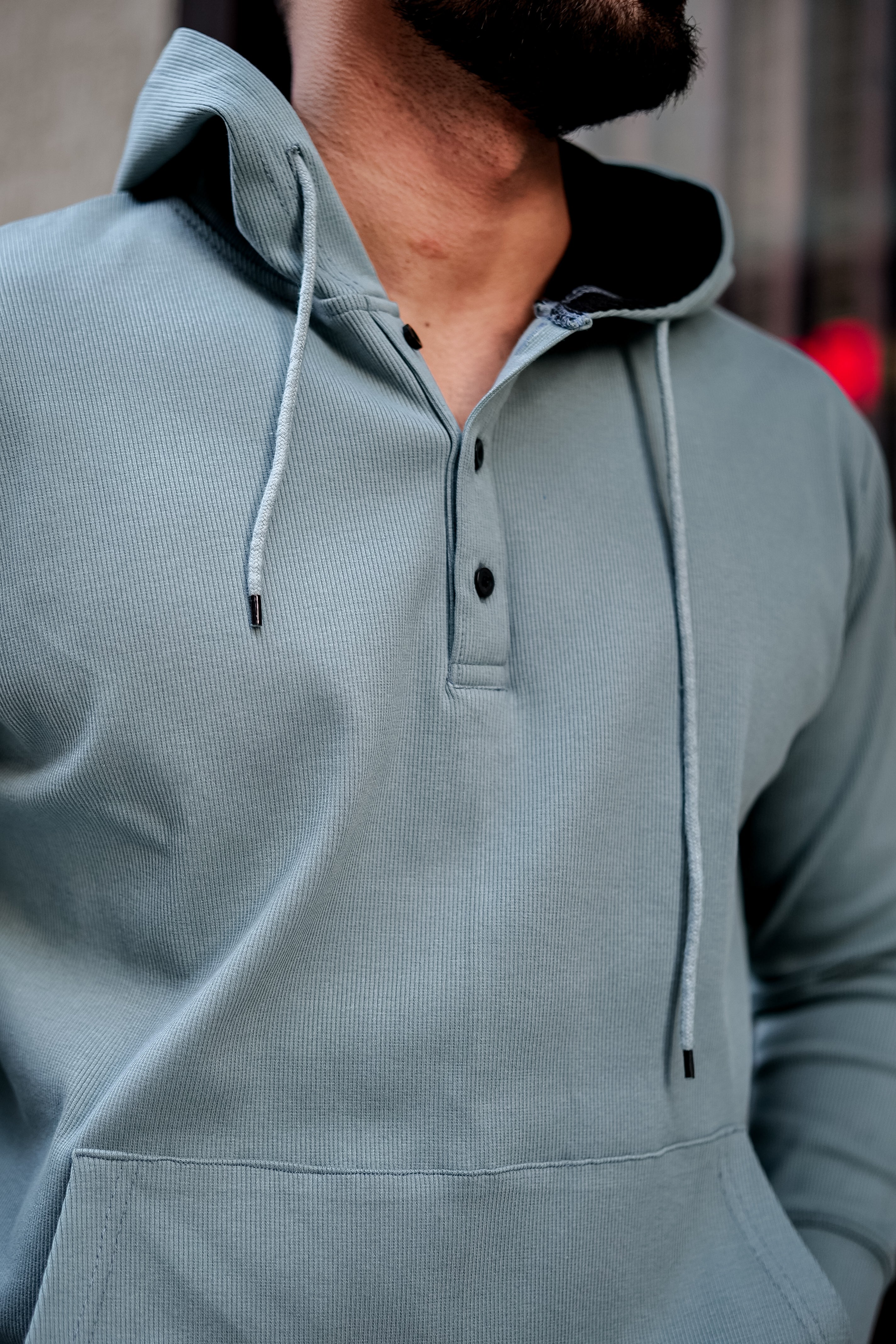 Dark Green Placket Hooded Sweatshirt