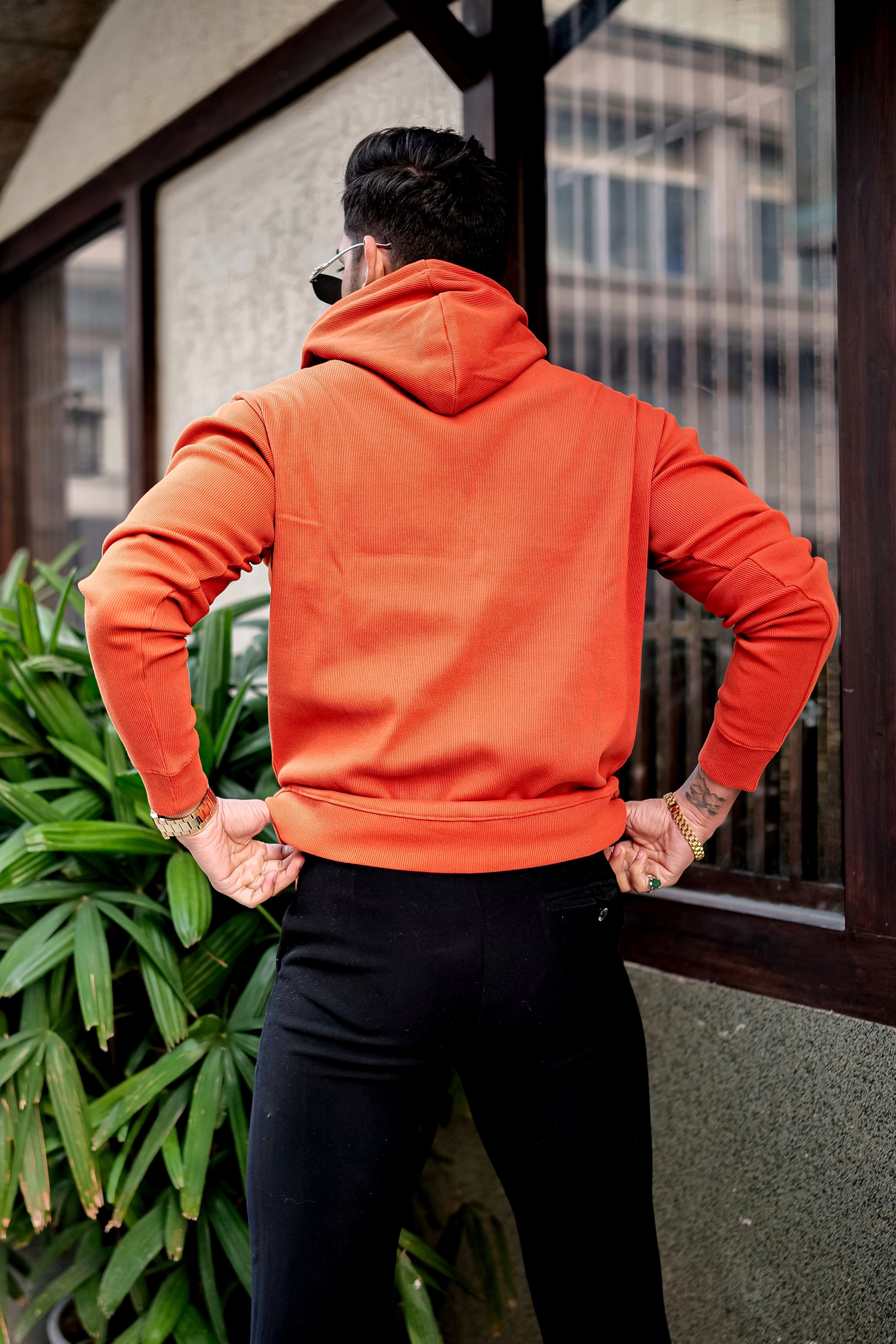 Orange Placket Hooded Sweatshirt