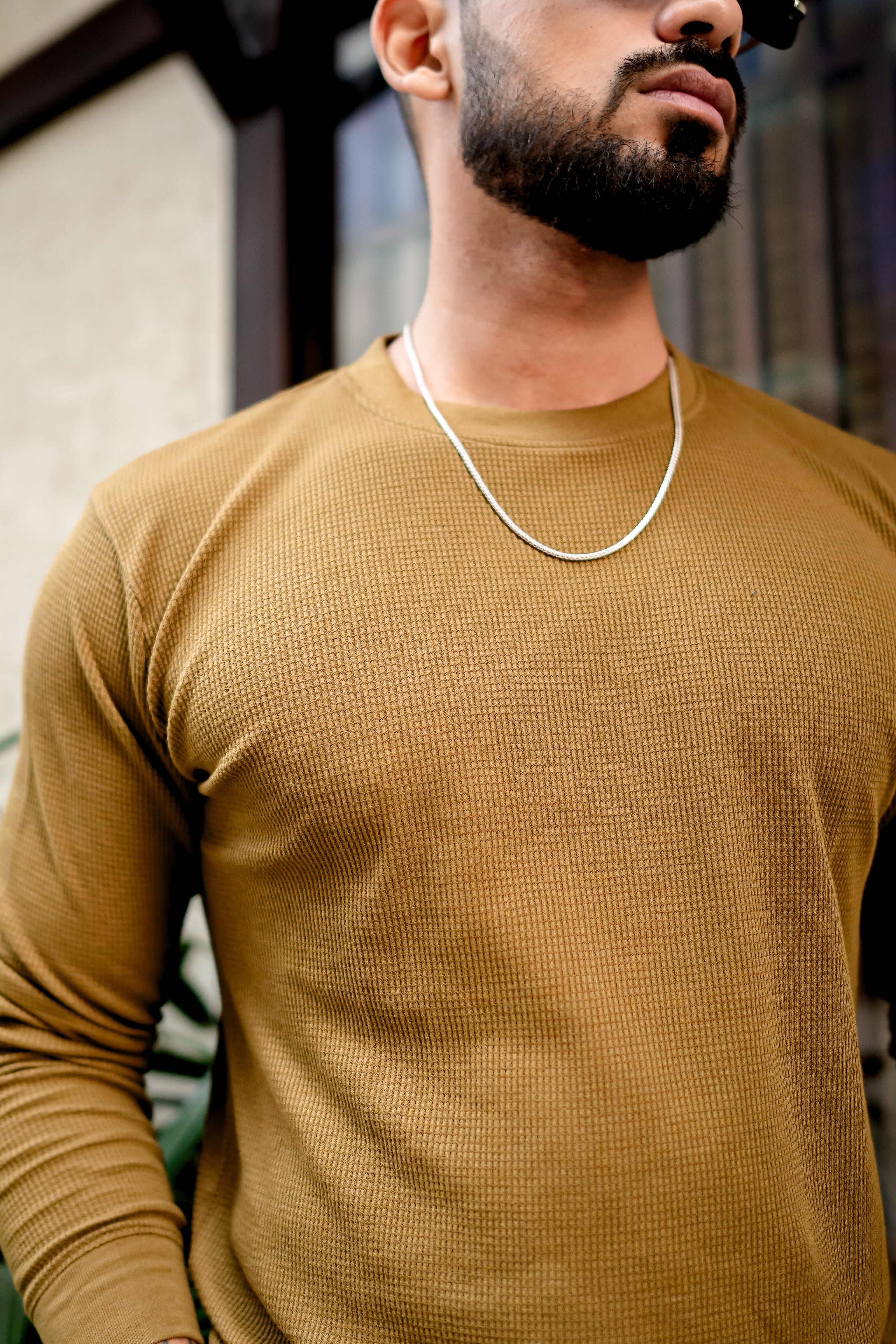 Olive Green Waffle Round Neck T-Shirt