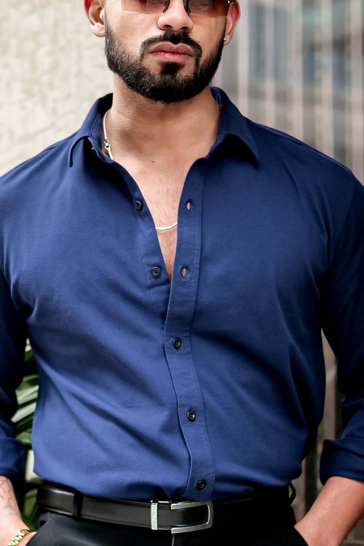 Blue Slim Fit Cotton Lycra Formal Shirt