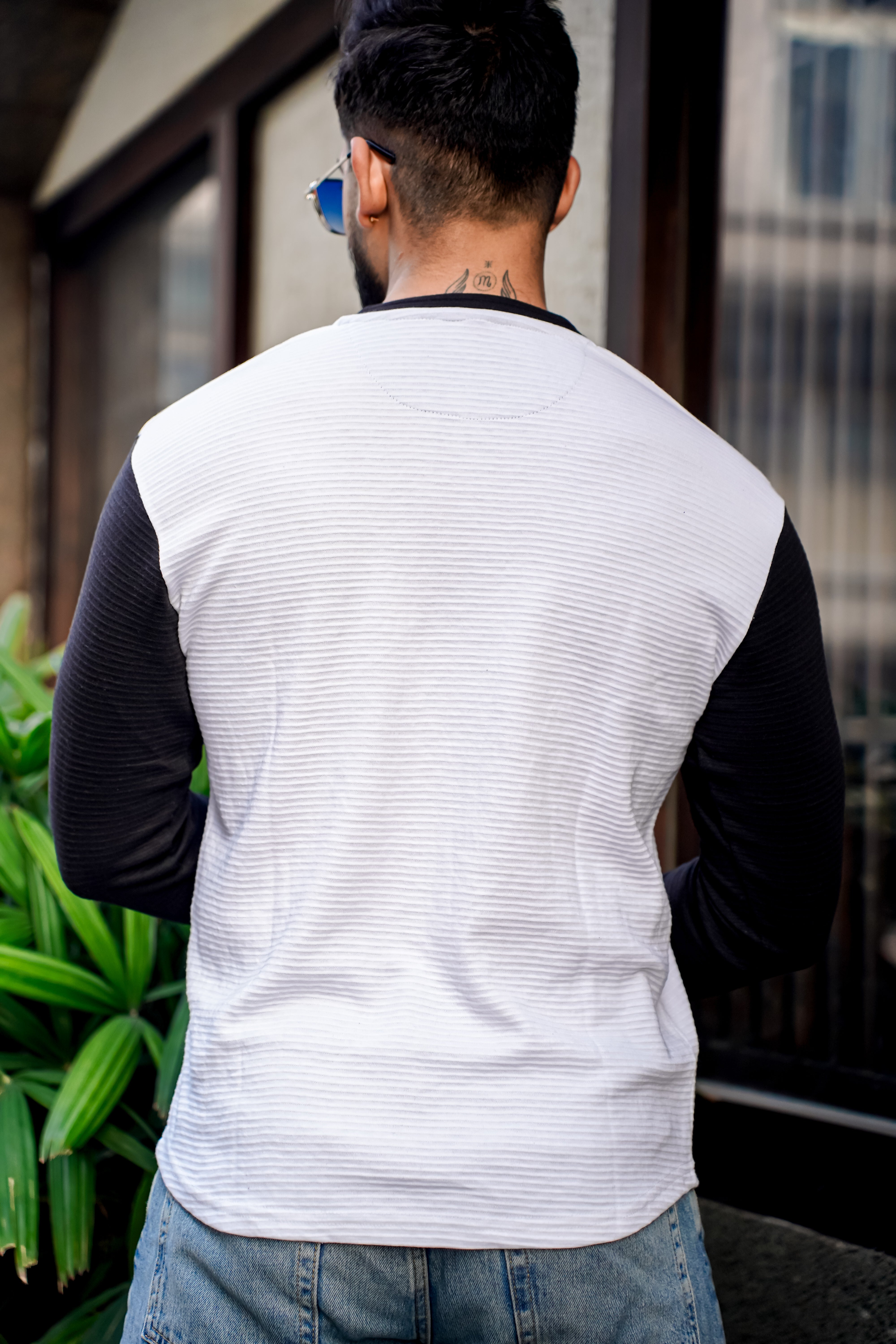 White Black Color Block Henley T-Shirt