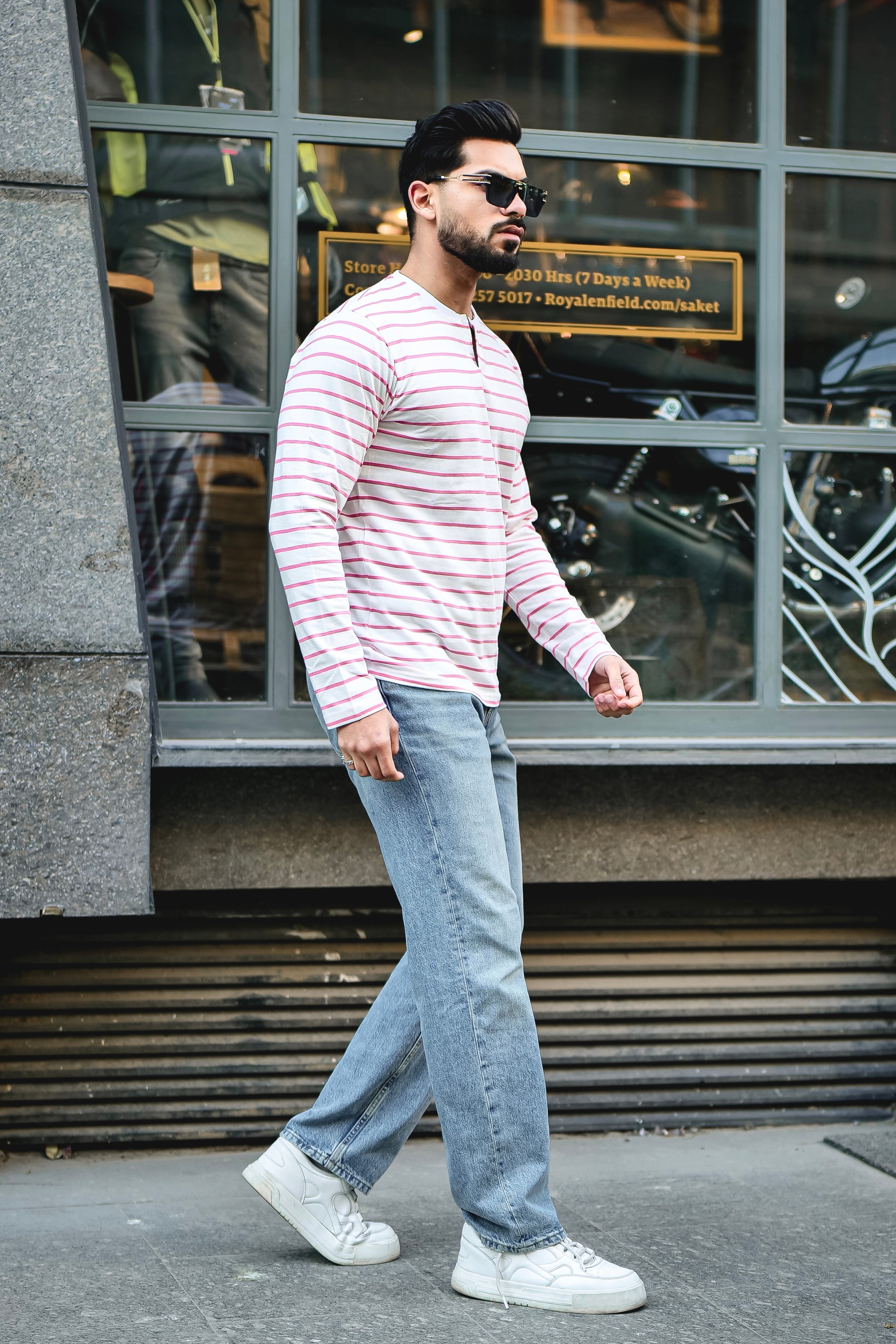 Pink Striped Henley Neck T-Shirt