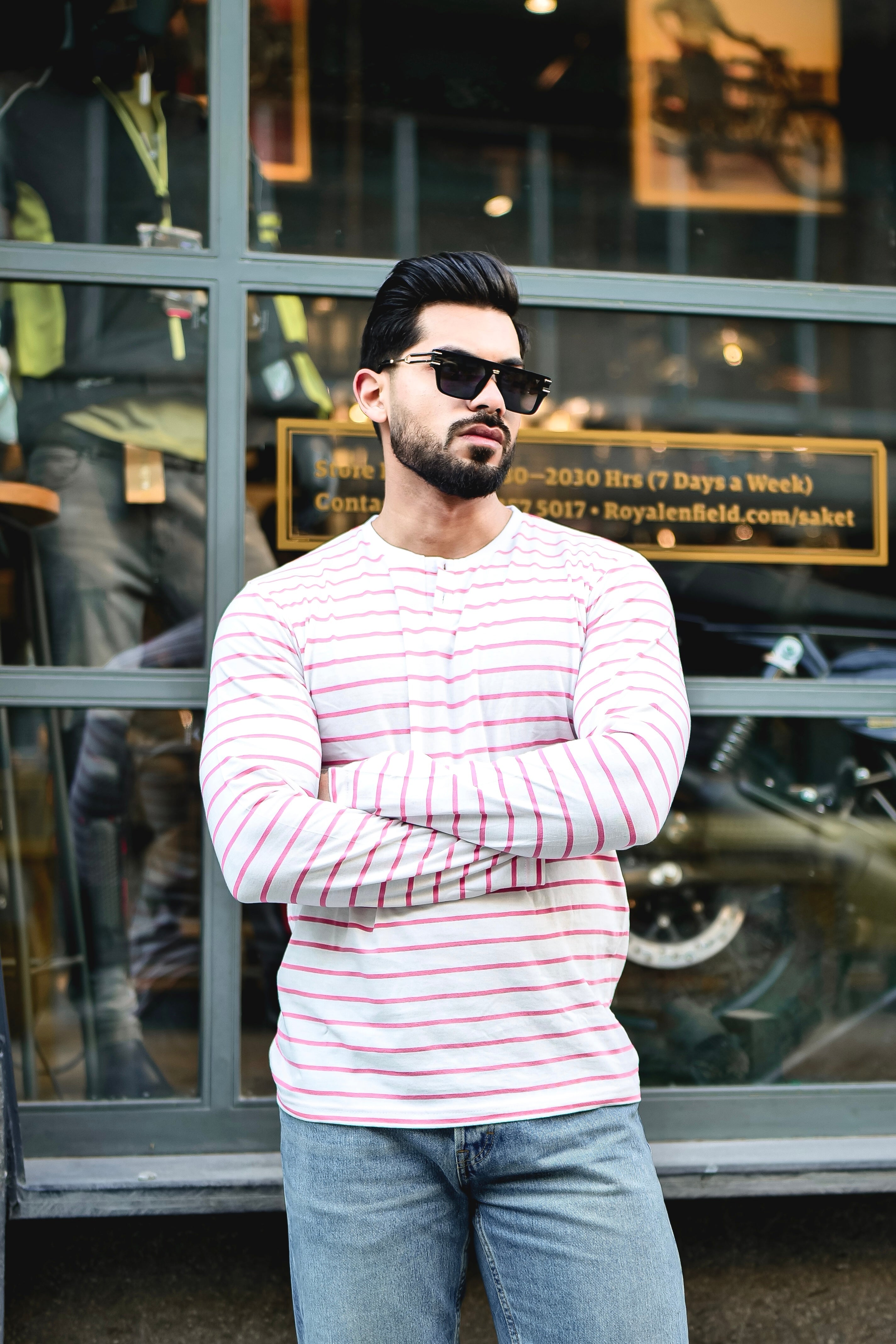 Pink Striped Henley Neck T-Shirt