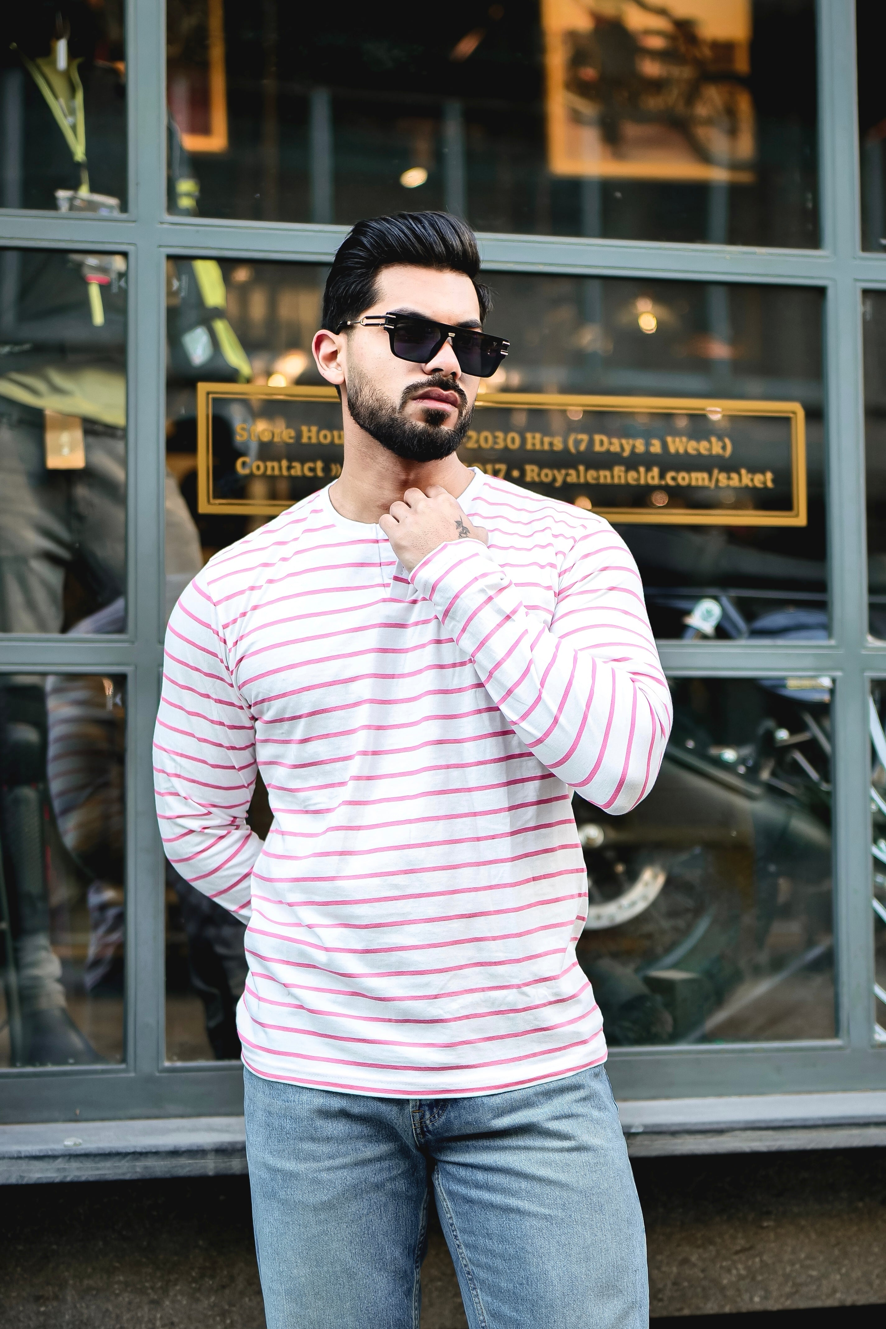 Pink Striped Henley Neck T-Shirt