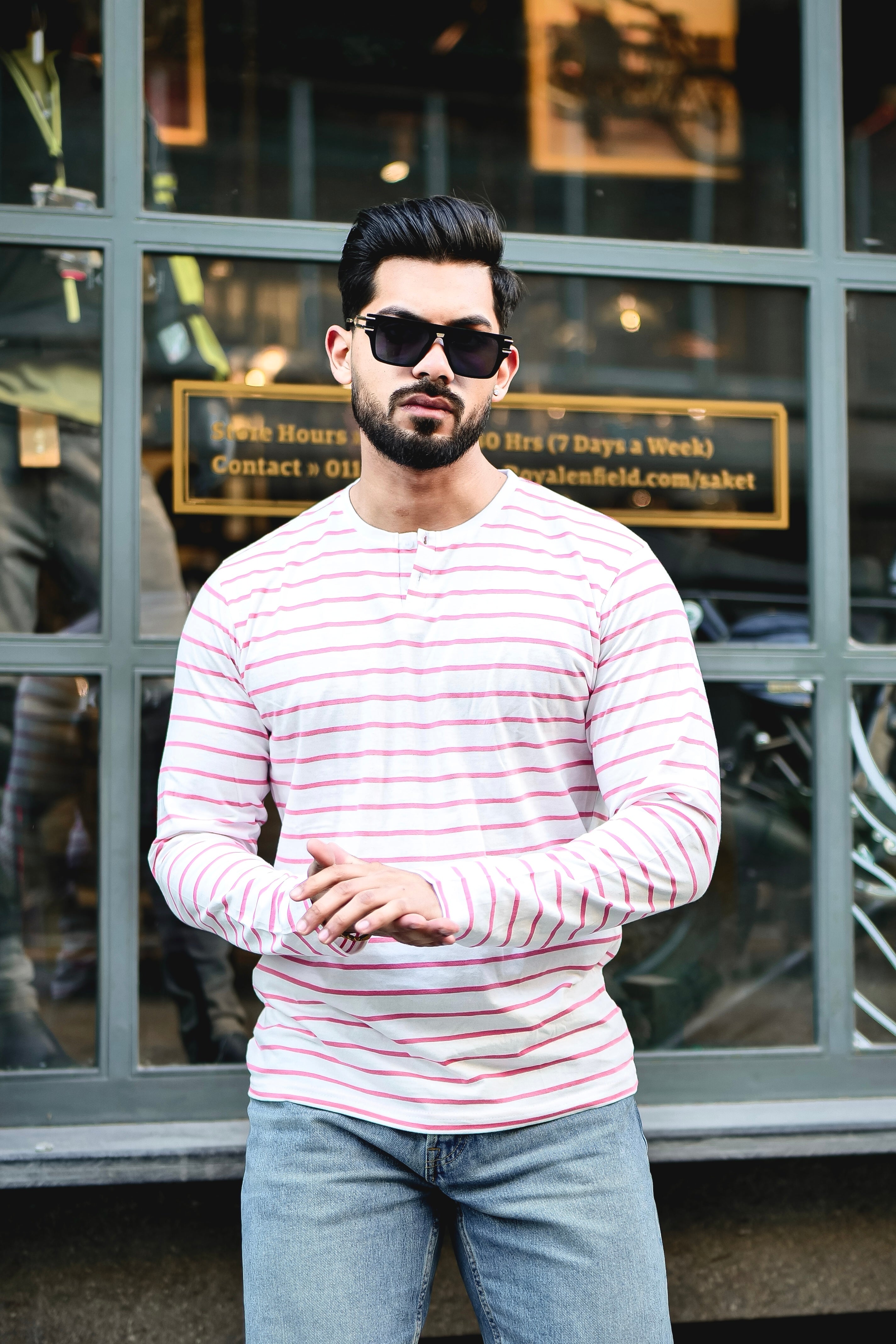 Pink Striped Henley Neck T-Shirt