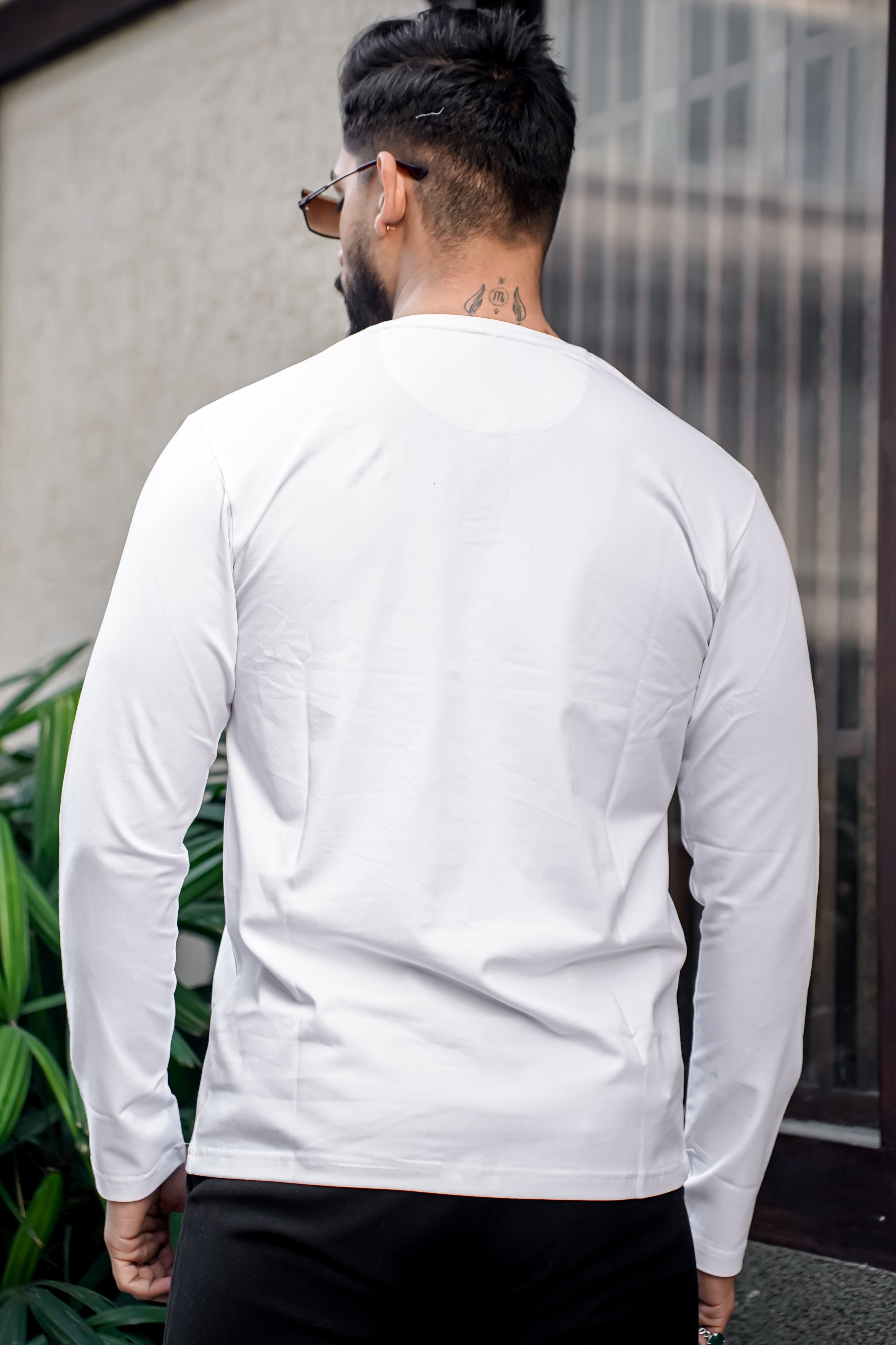 White Cotton Stretch Henley T-Shirt