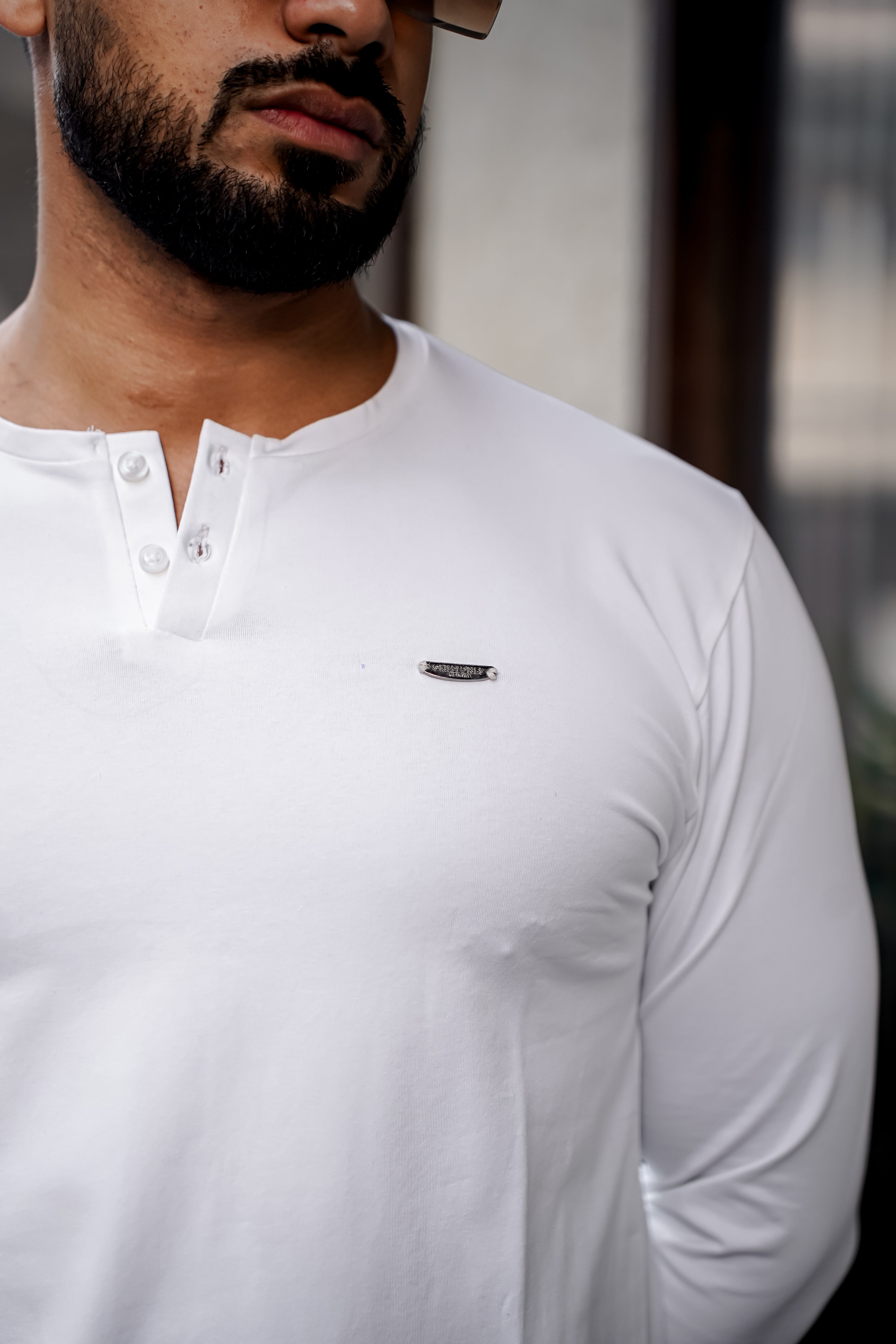 White Cotton Stretch Henley T-Shirt