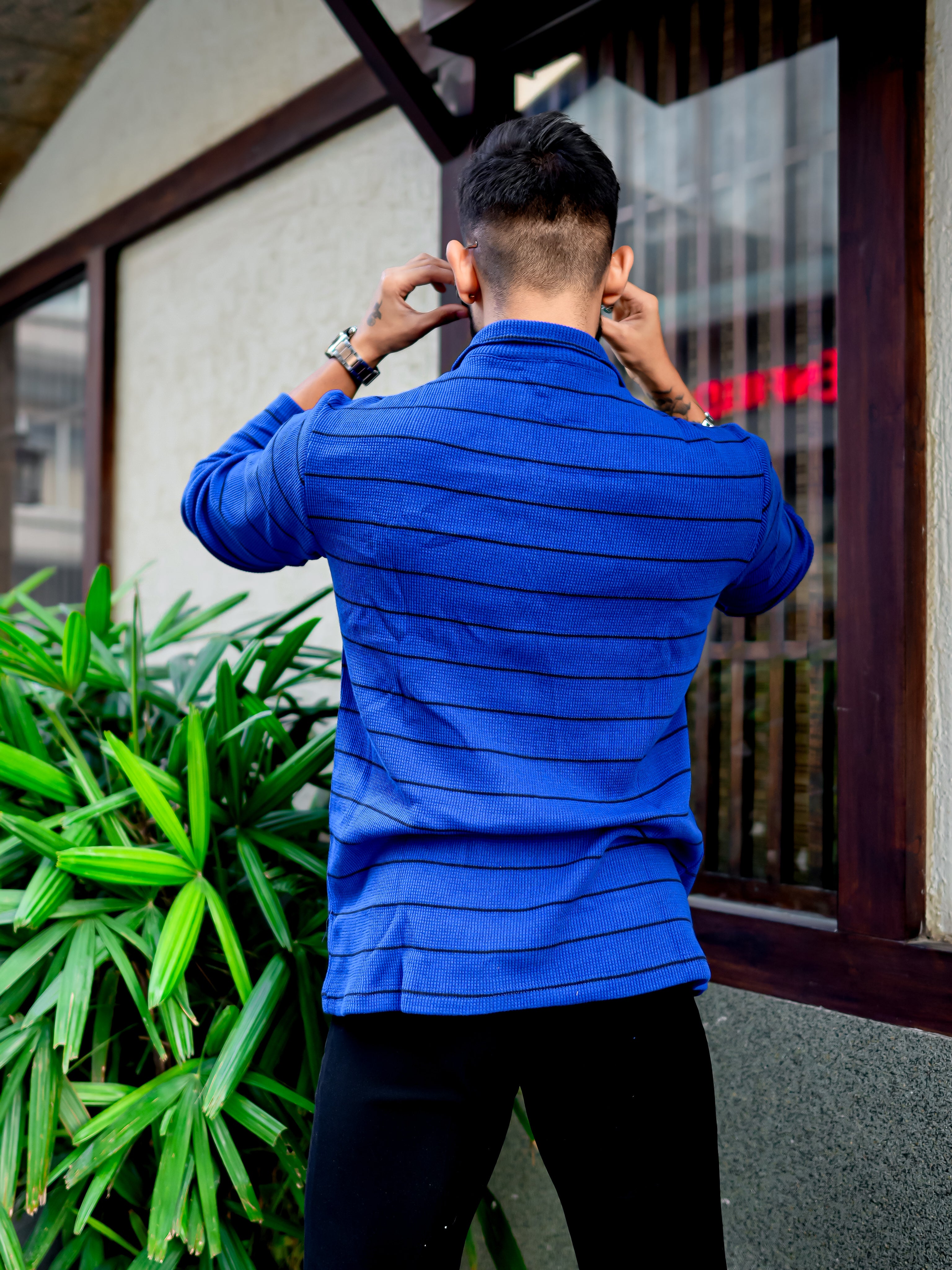 Royal Blue Ribbed Zipper T-Shirt