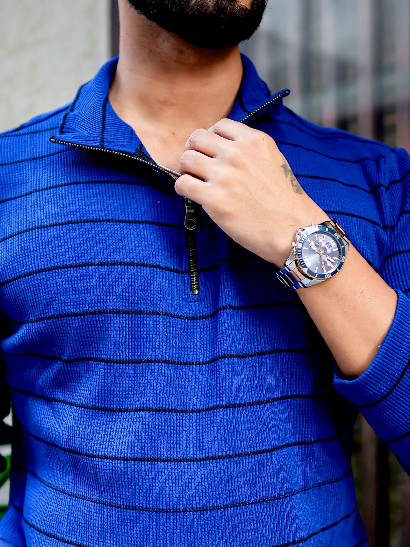 Royal Blue Ribbed Zipper T-Shirt