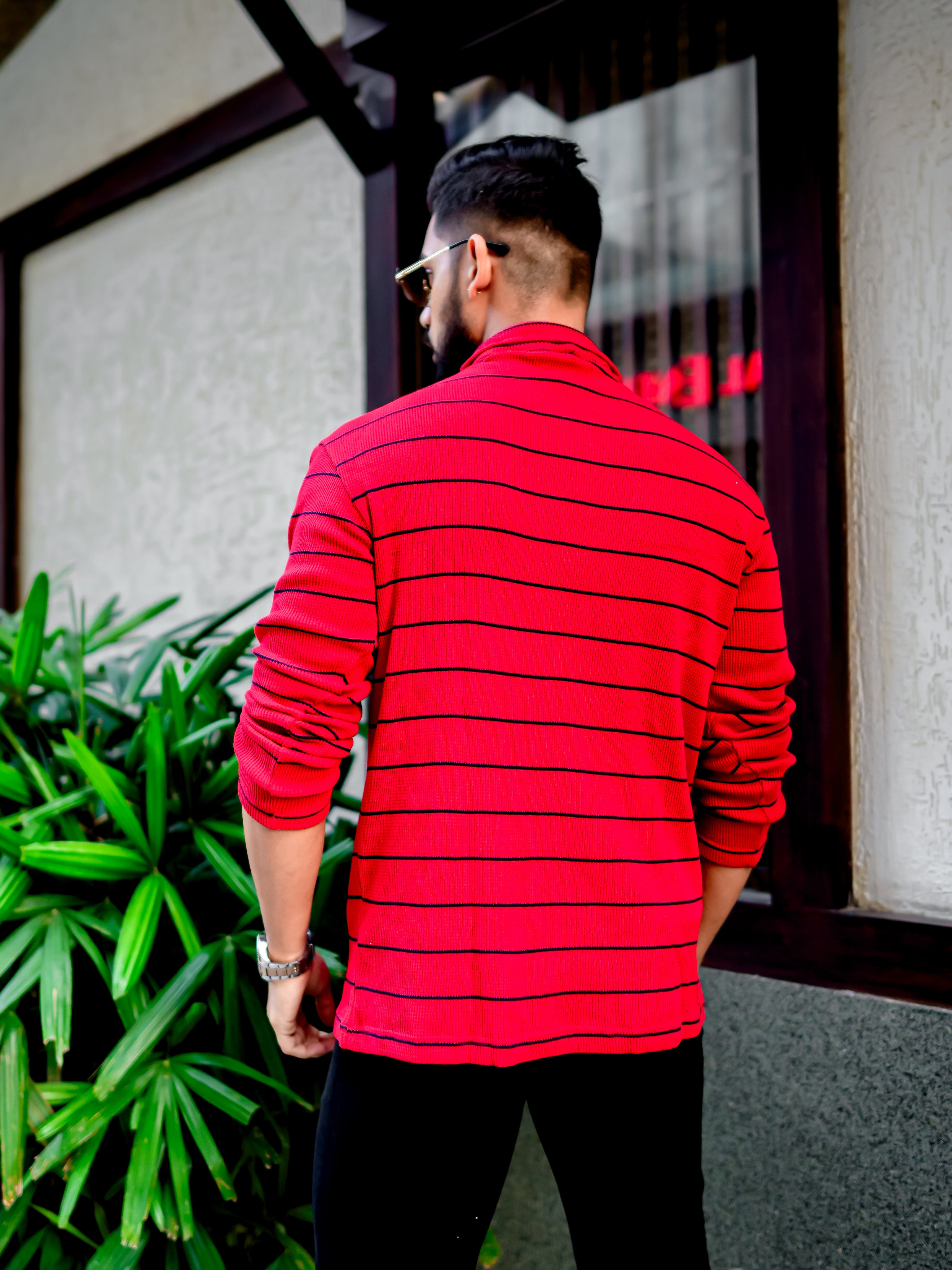 Red Ribbed Zipper T-Shirt