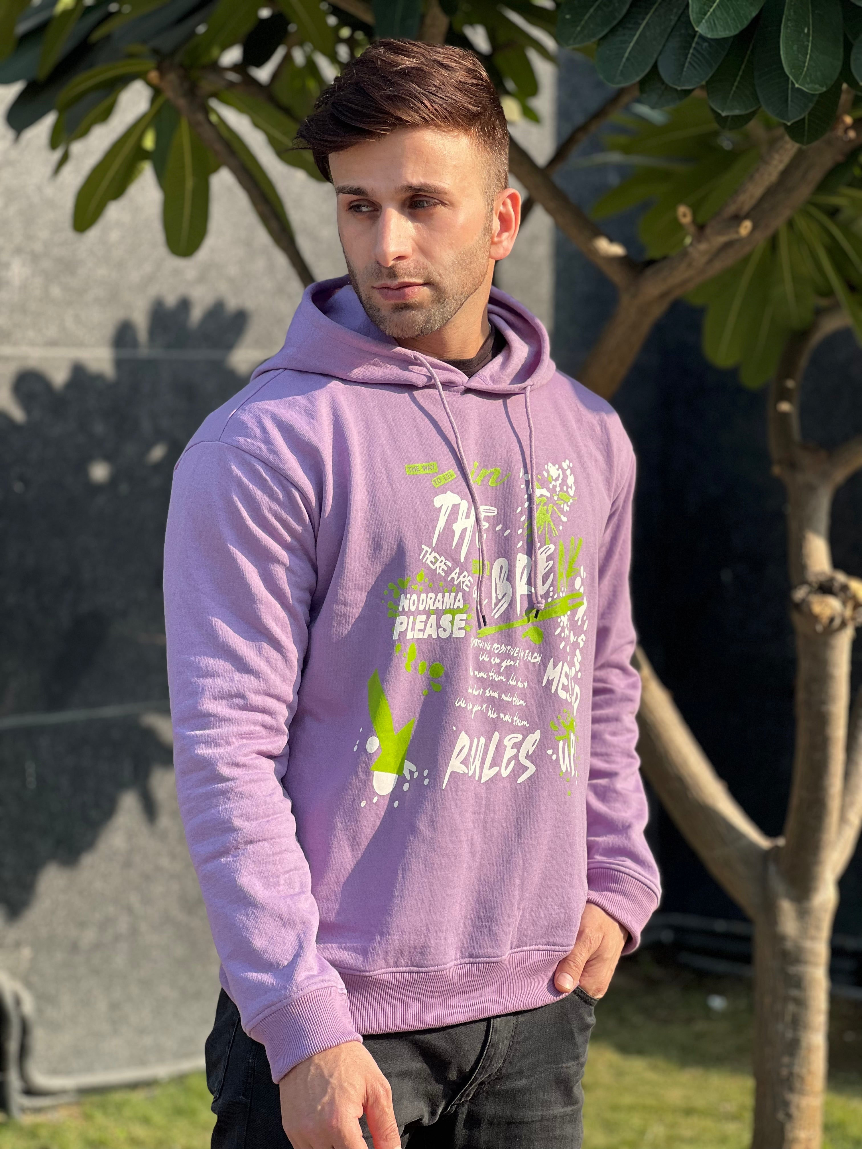 "BREAK THE RULES" Hooded Purple Fleece Hoodie