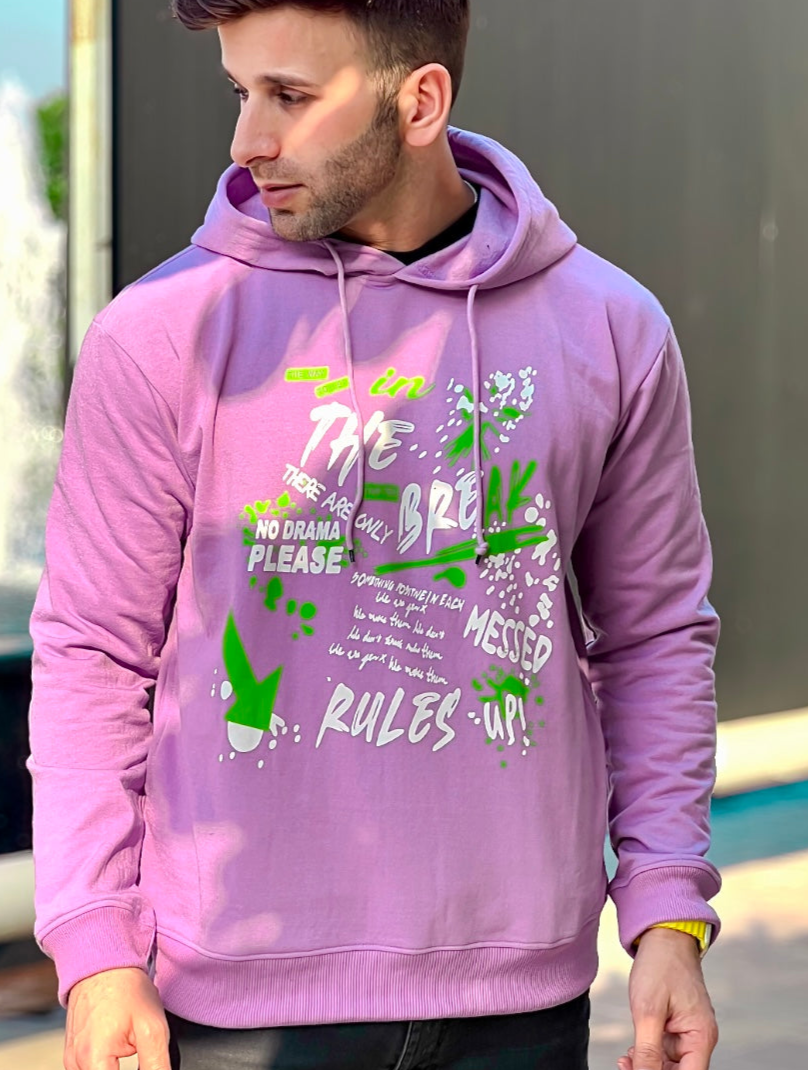 "BREAK THE RULES" Hooded Purple Fleece Hoodie