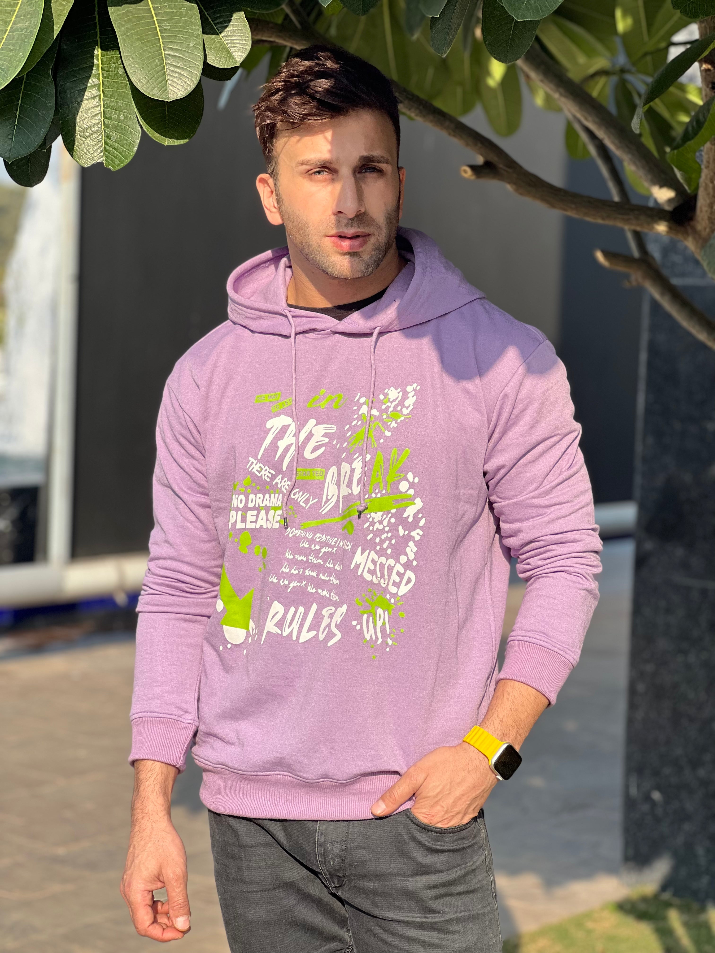 "BREAK THE RULES" Hooded Purple Fleece Hoodie