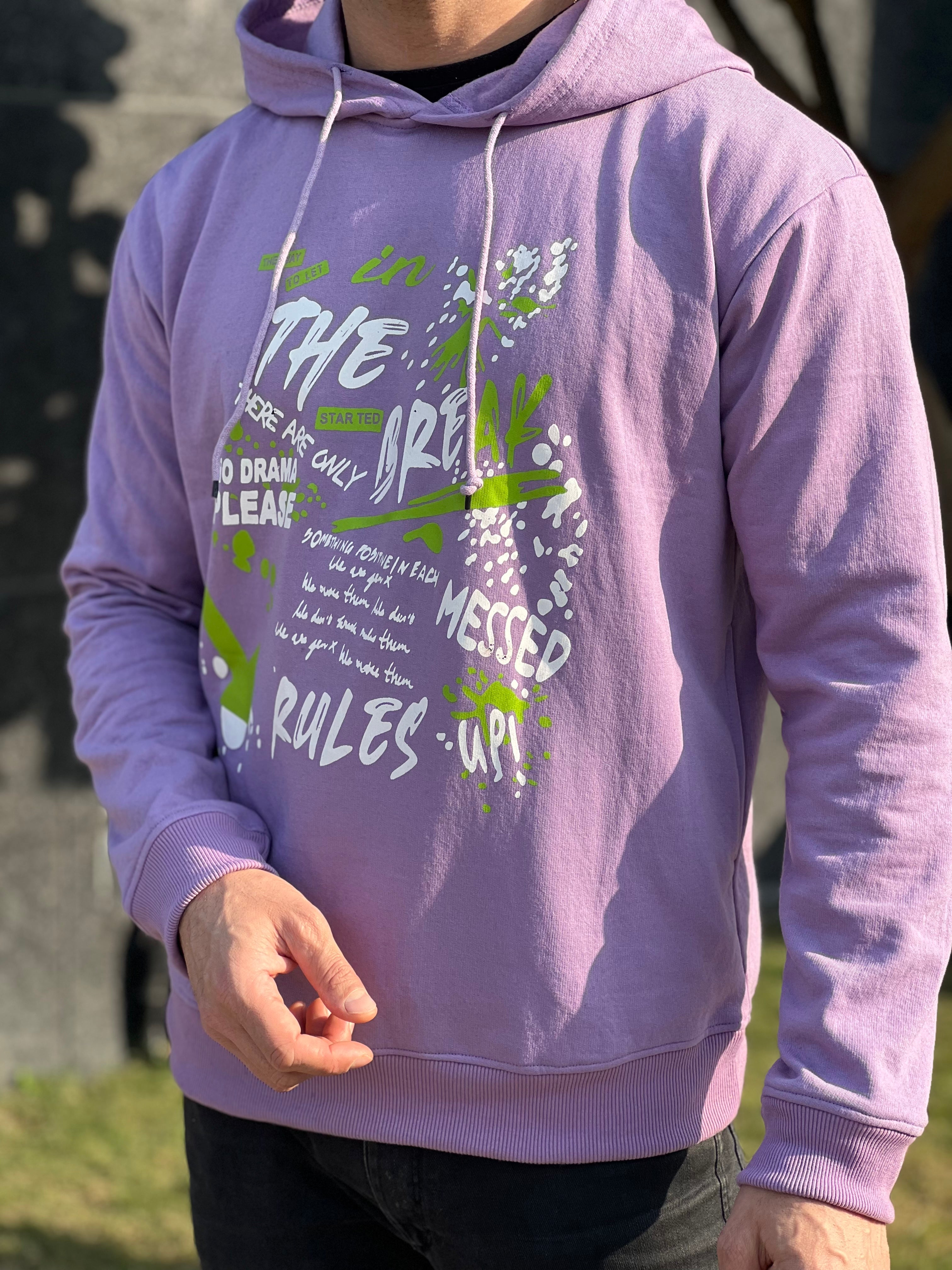 "BREAK THE RULES" Hooded Purple Fleece Hoodie