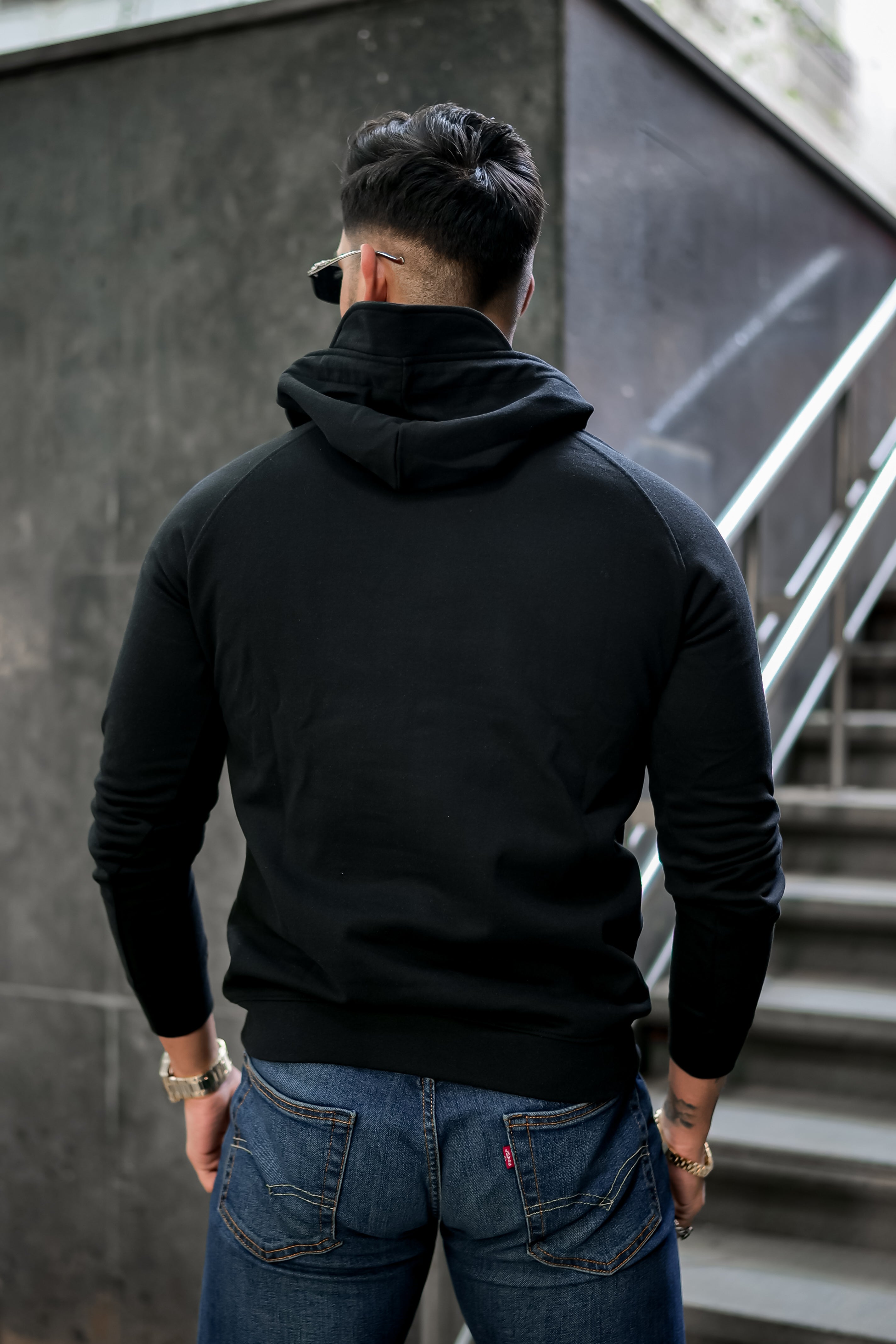 Black Double pocket Hooded Zipper Sweatshirt