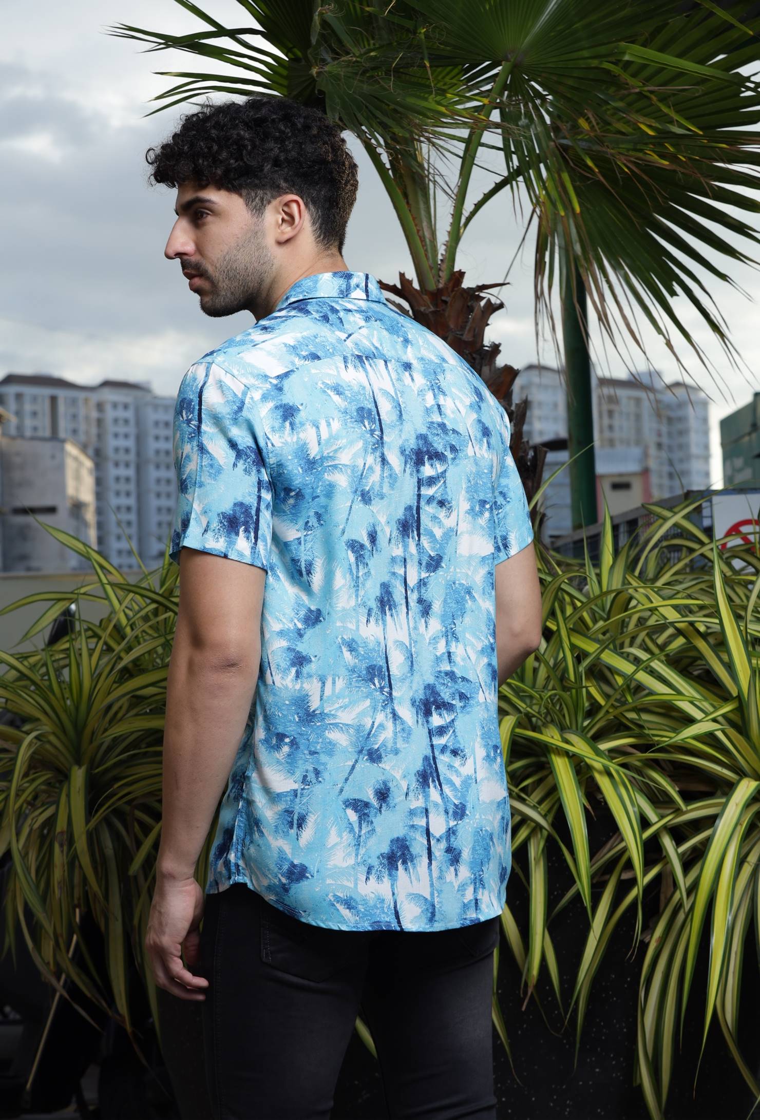 Blue "Palm Tree" Rayon Shirt