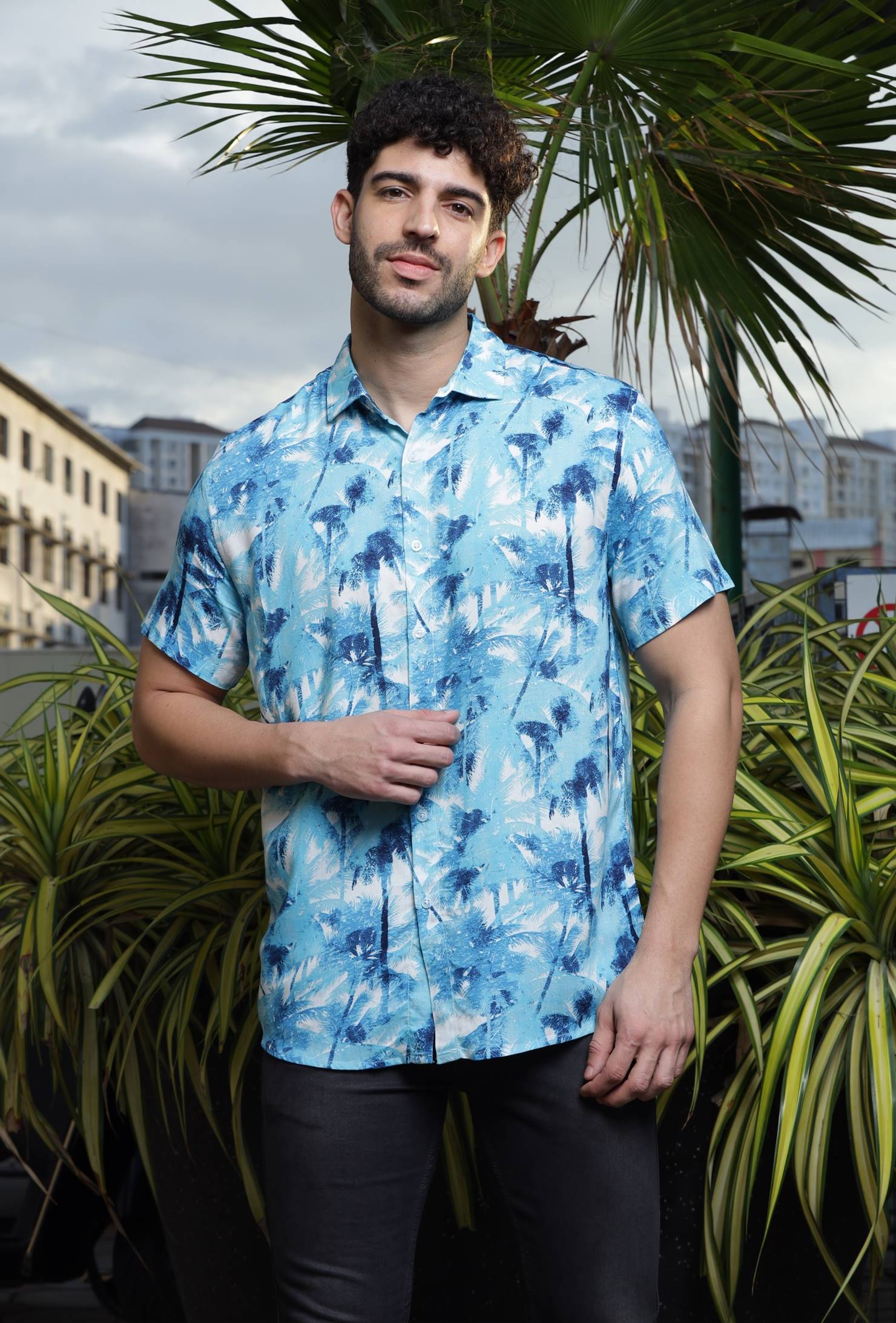 Blue "Palm Tree" Rayon Shirt