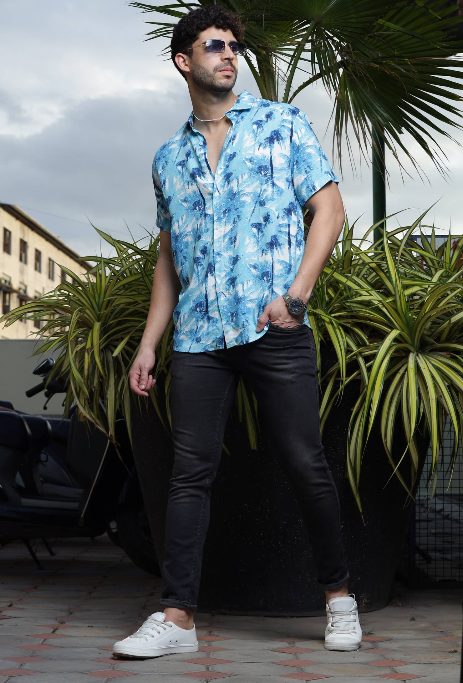 Blue "Palm Tree" Rayon Shirt