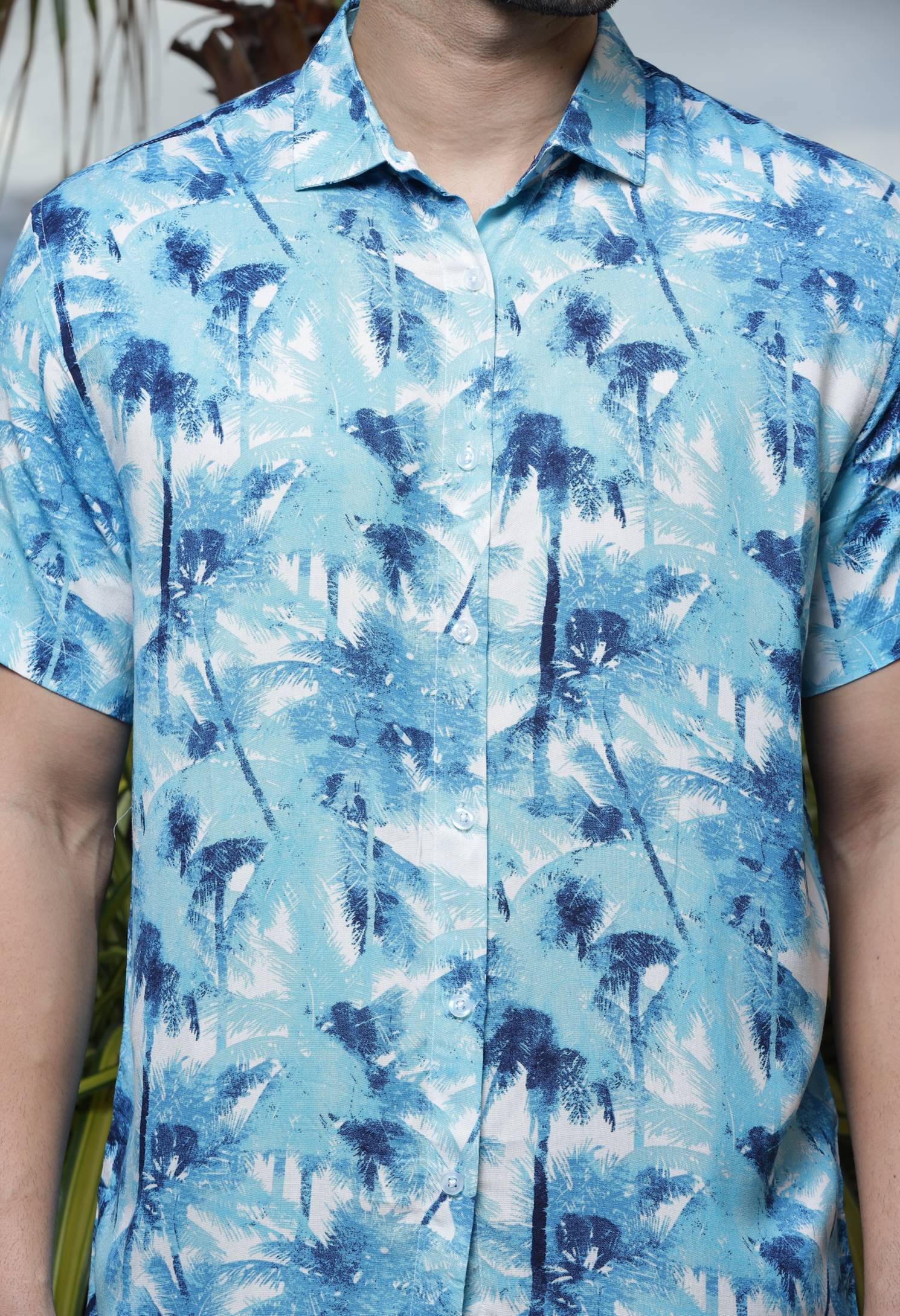 Blue "Palm Tree" Rayon Shirt