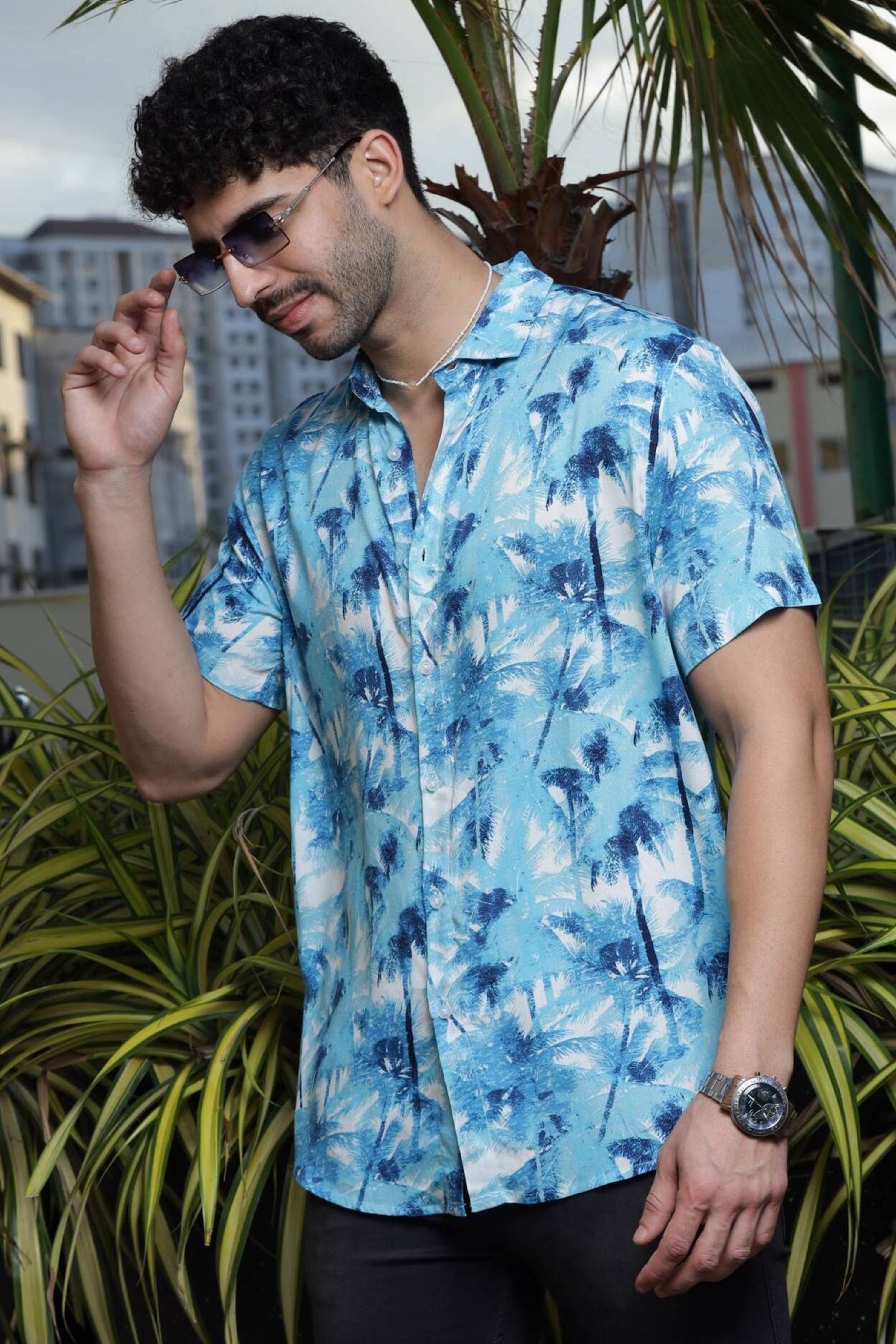 Blue "Palm Tree" Rayon Shirt