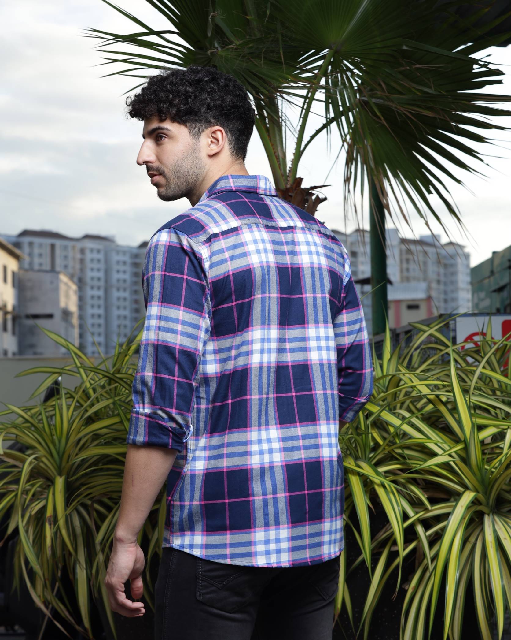 Navy Check Double Pocket Flannel Shirt