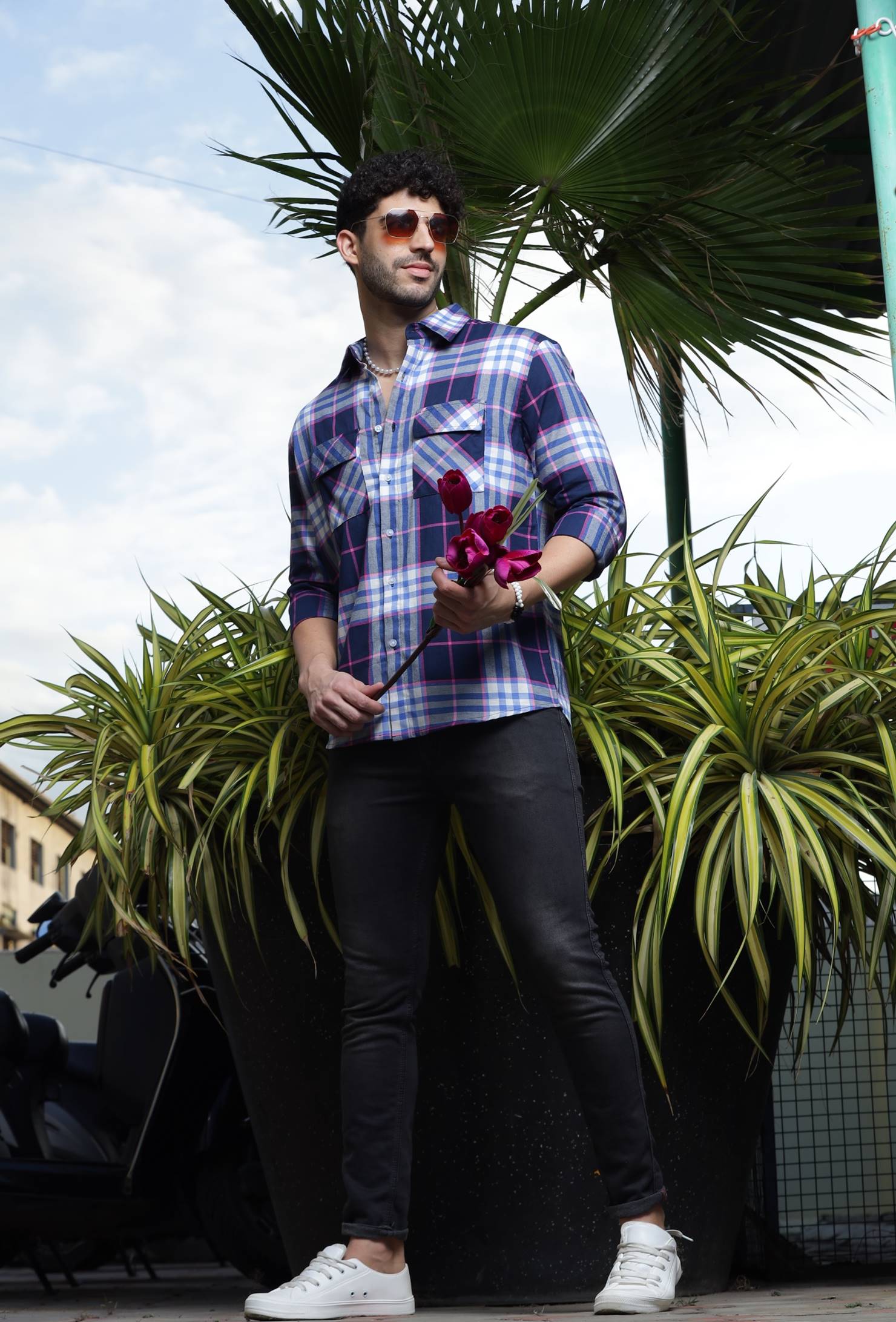 Navy Check Double Pocket Flannel Shirt