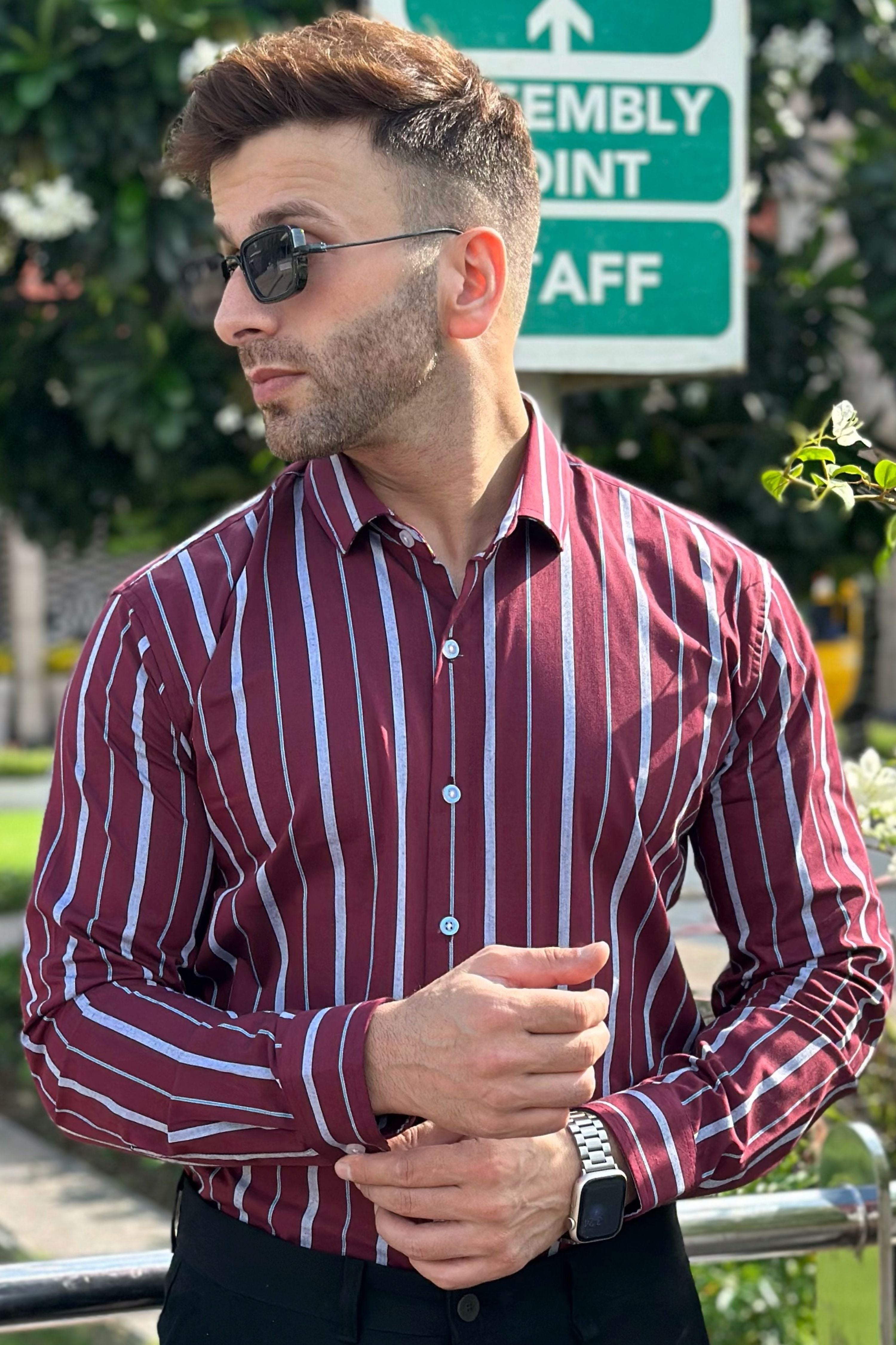 Maroon Stripe Cotton Shirt