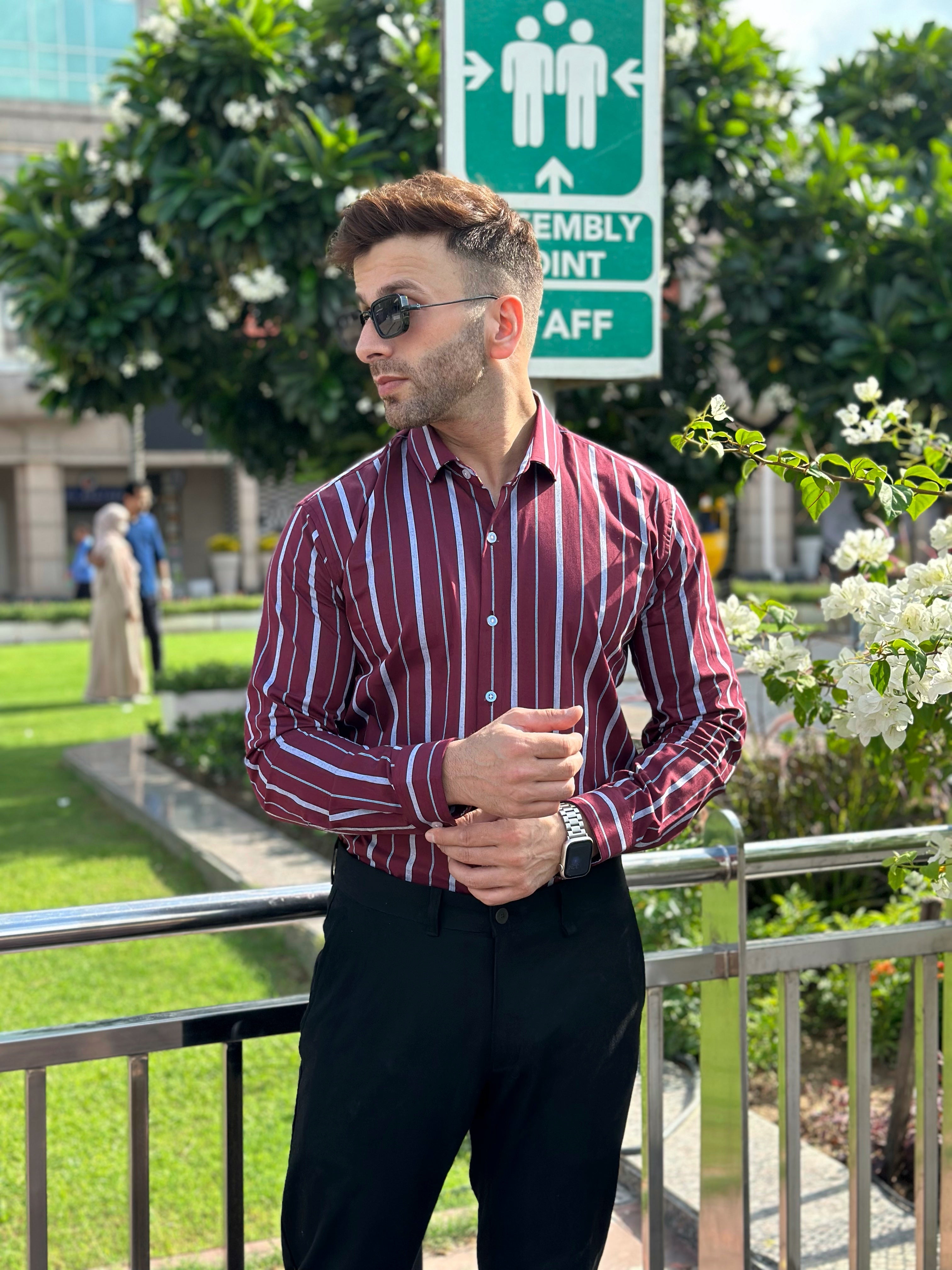 Maroon Stripe Cotton Shirt