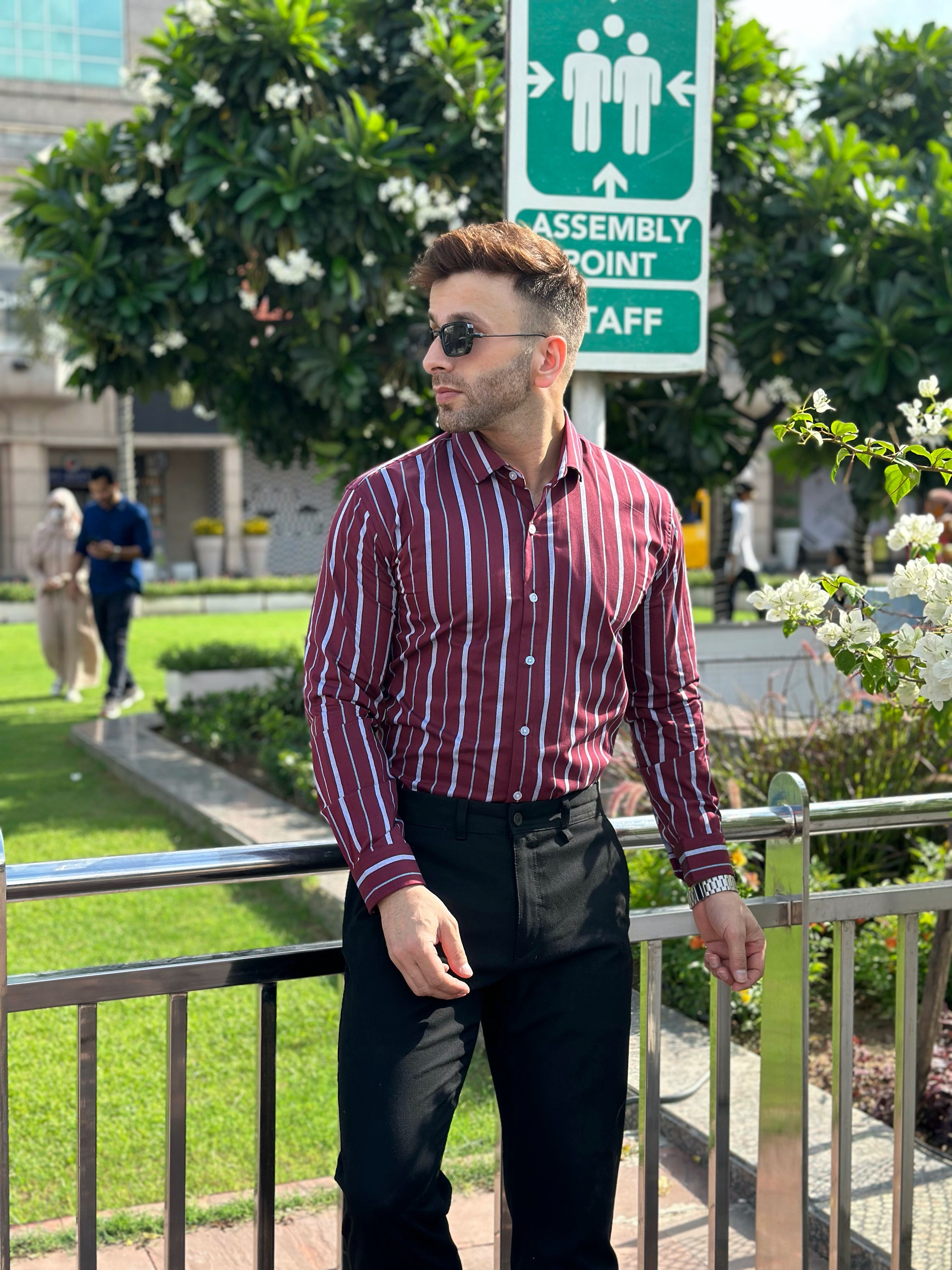 Maroon Stripe Cotton Shirt