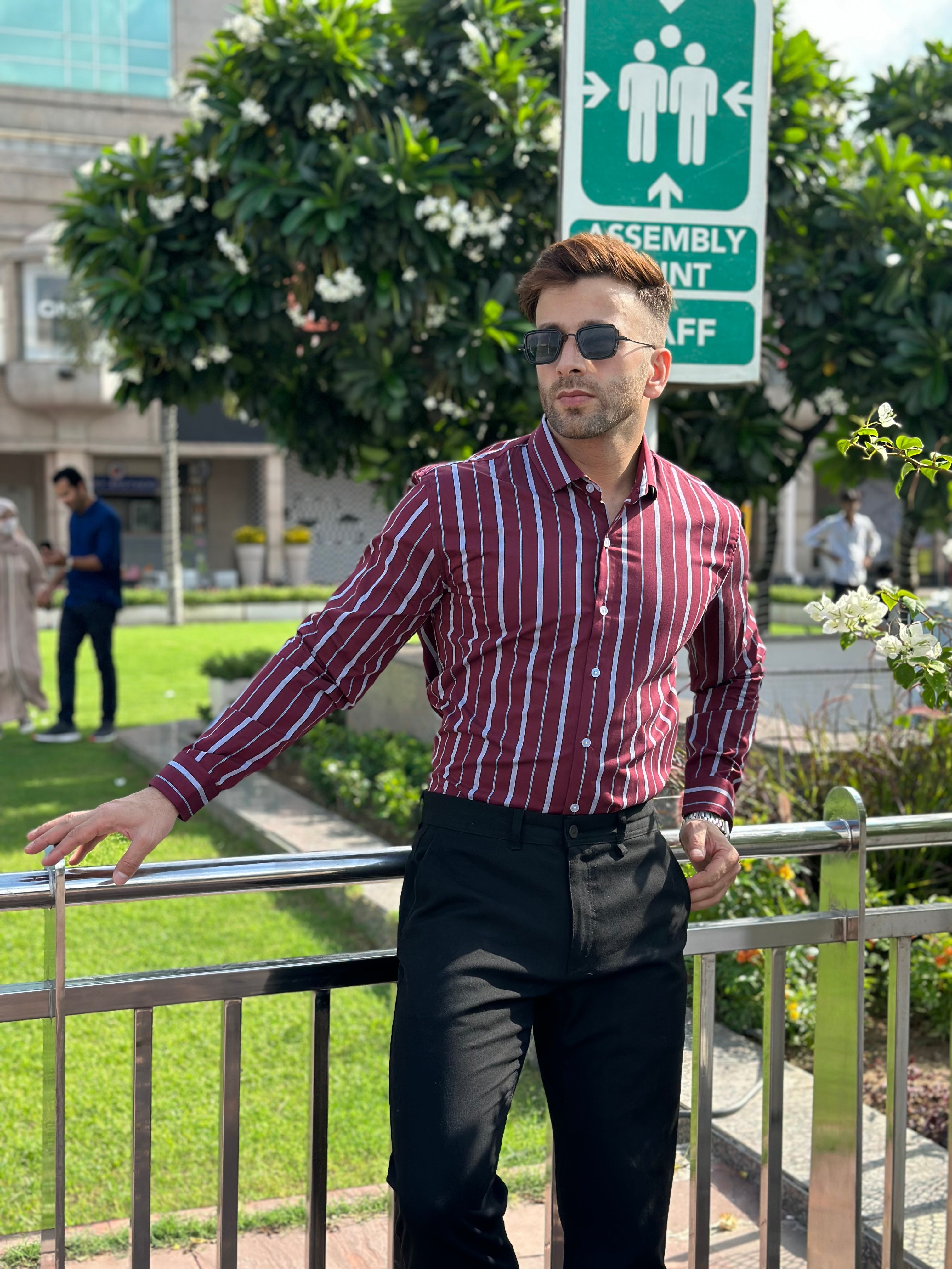 Maroon Stripe Cotton Shirt