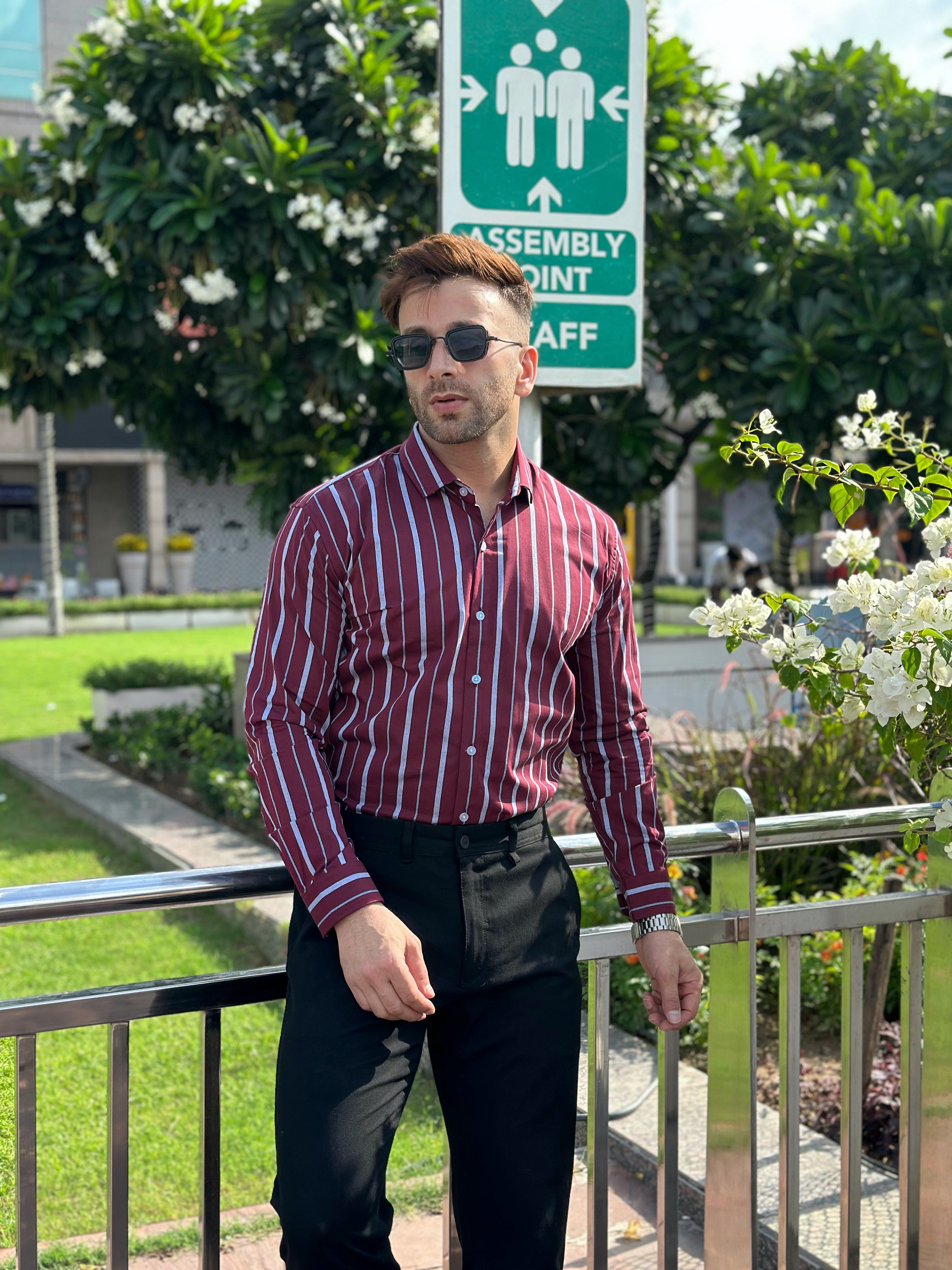 Maroon Stripe Cotton Shirt