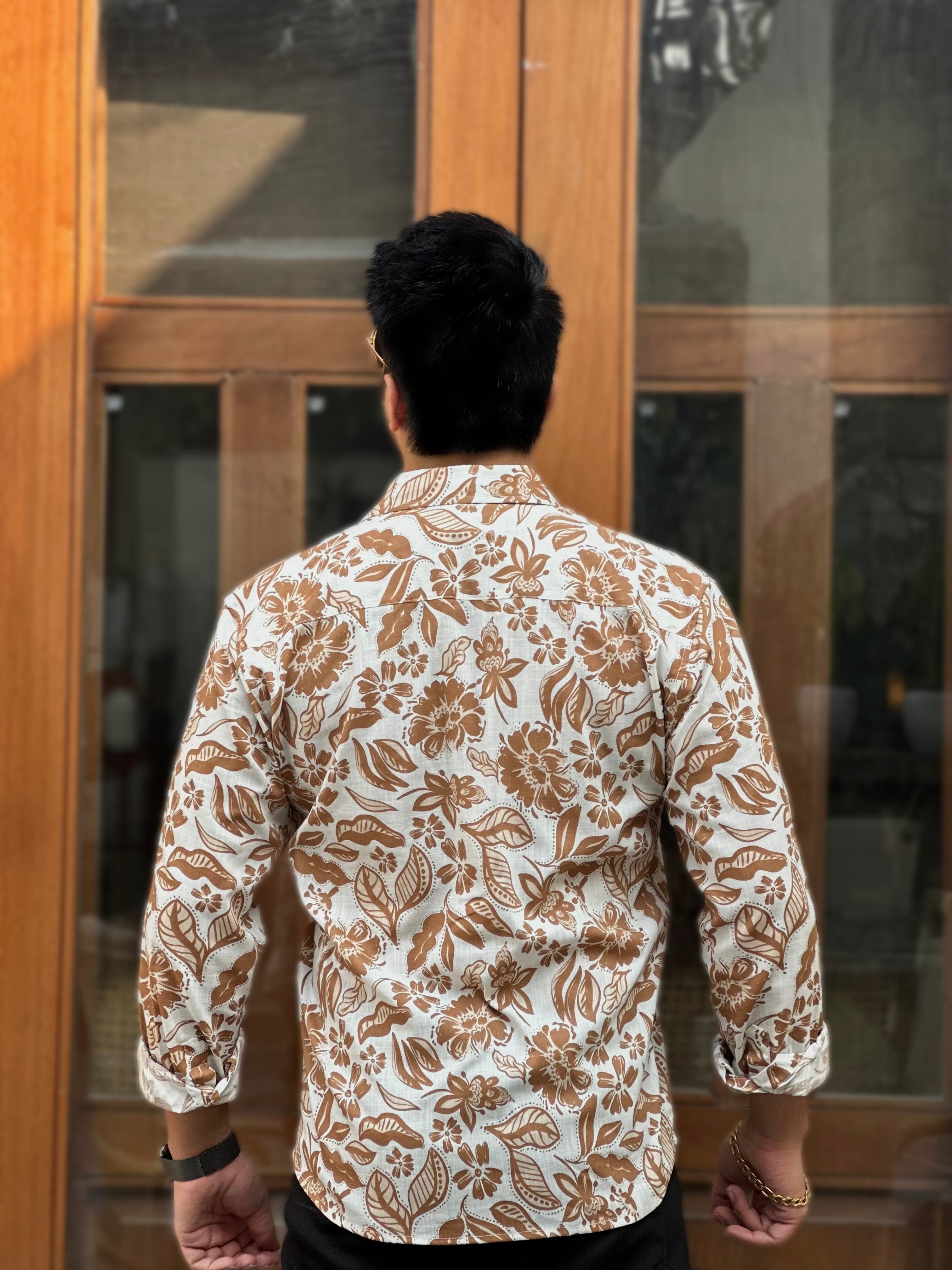 Brown White Floral Printed  Pocket Shirt