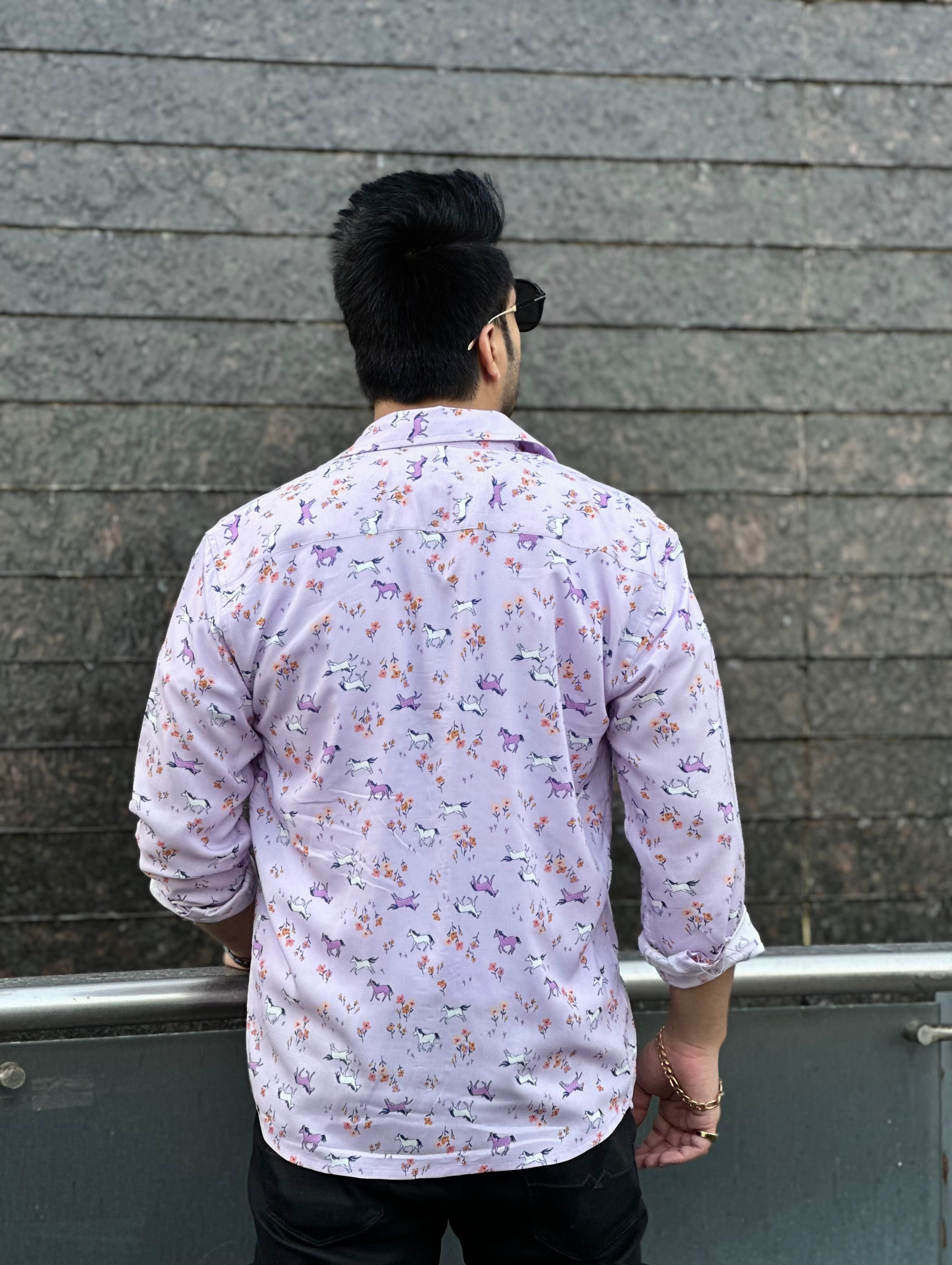 Purple Printed Rayon Shirt