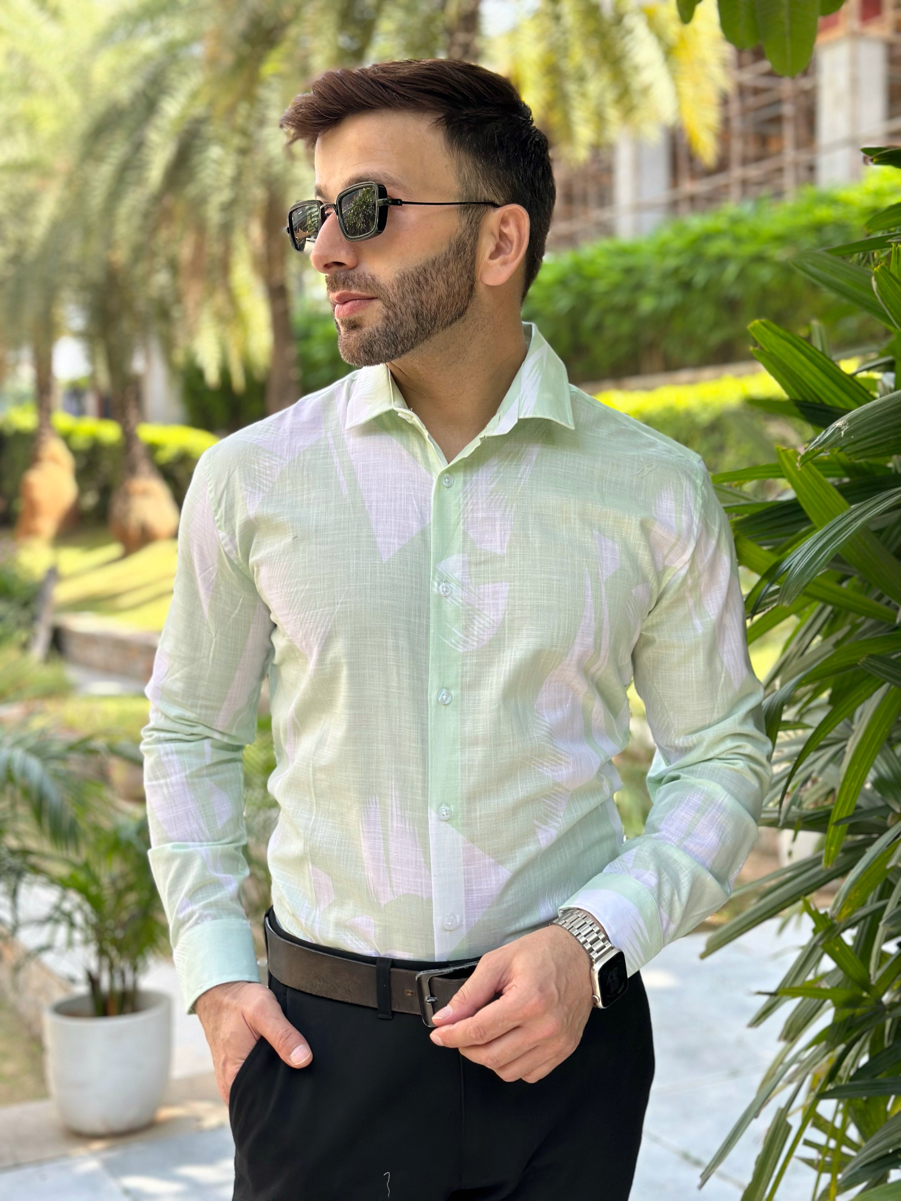 Light Green Printed Cotton Shirt