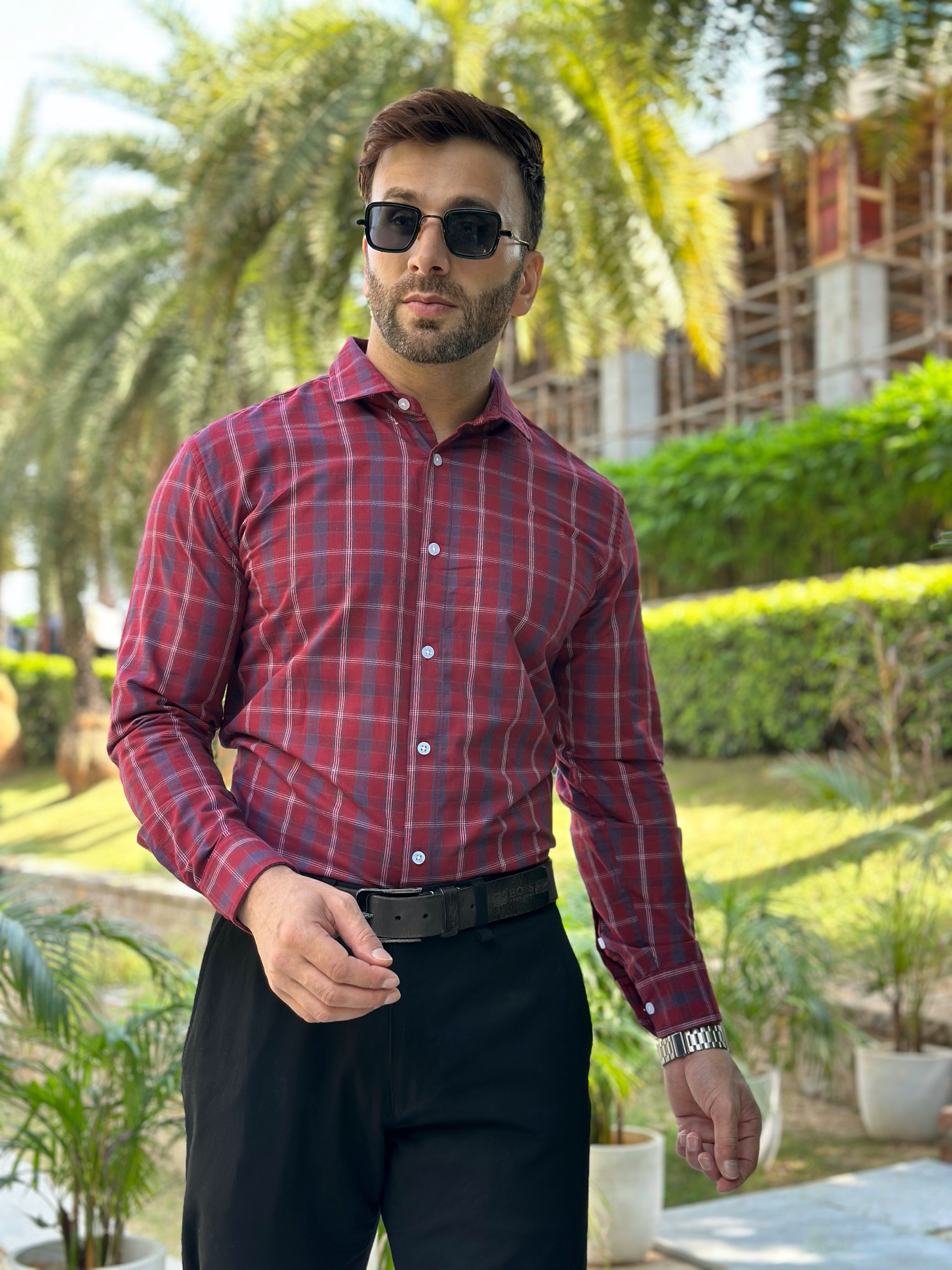 Maroon Check Cotton Shirt