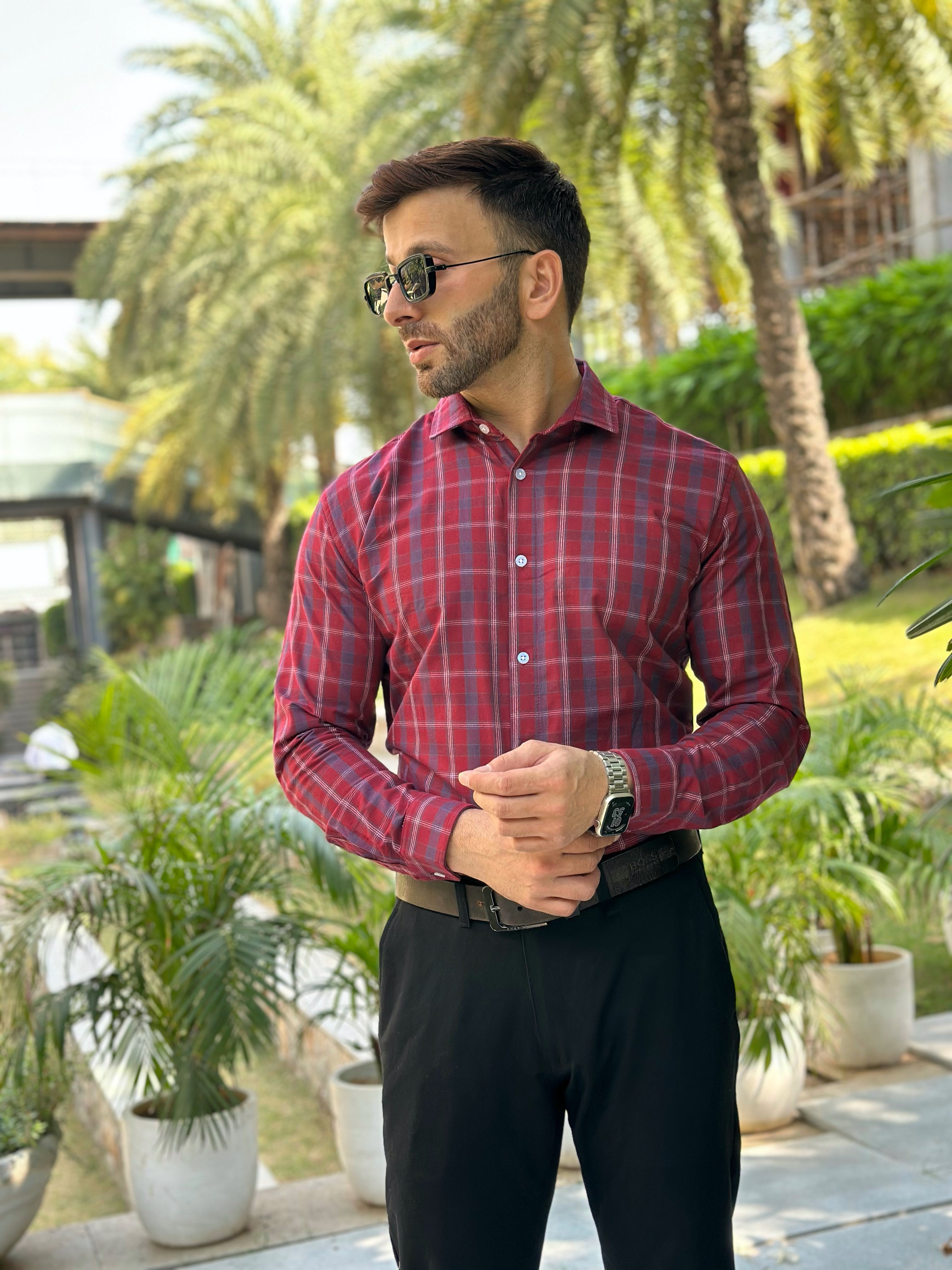 Maroon Check Cotton Shirt