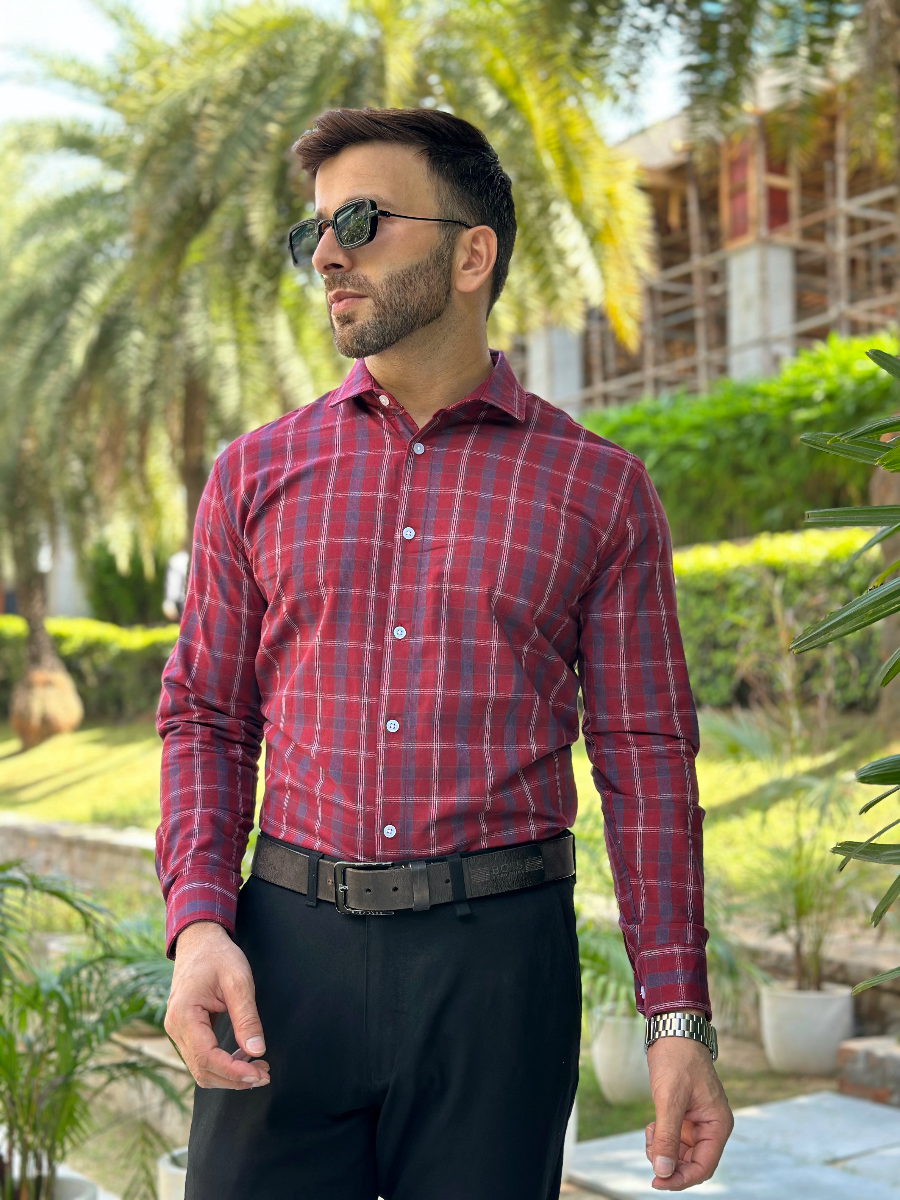 Maroon Check Cotton Shirt