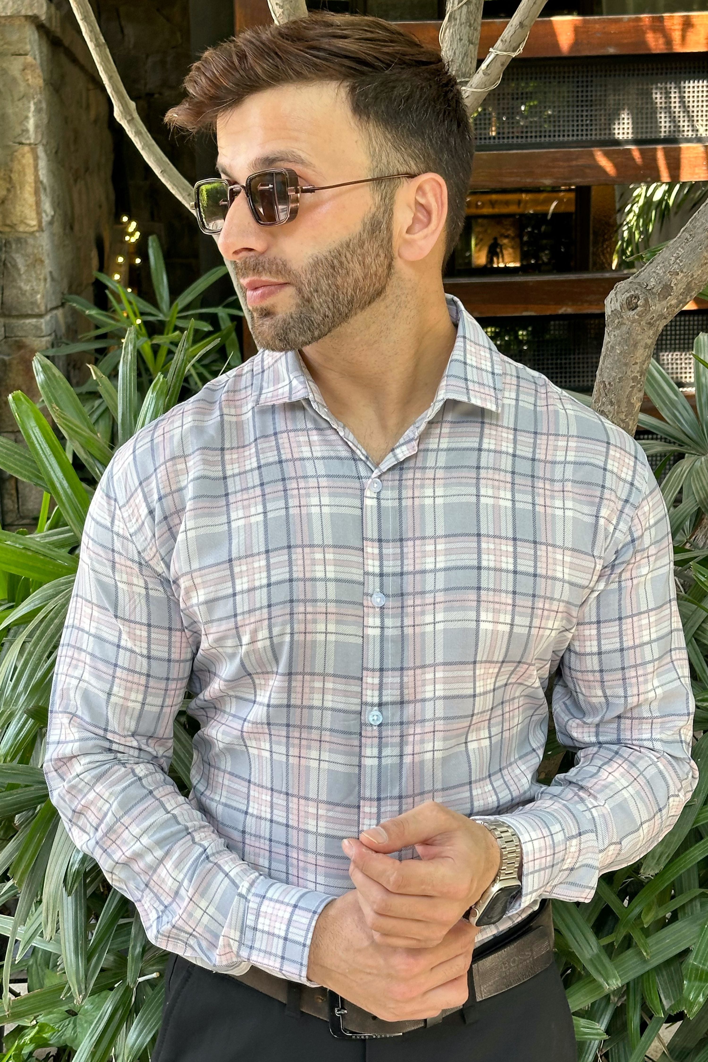 Grey Check Cotton Shirt