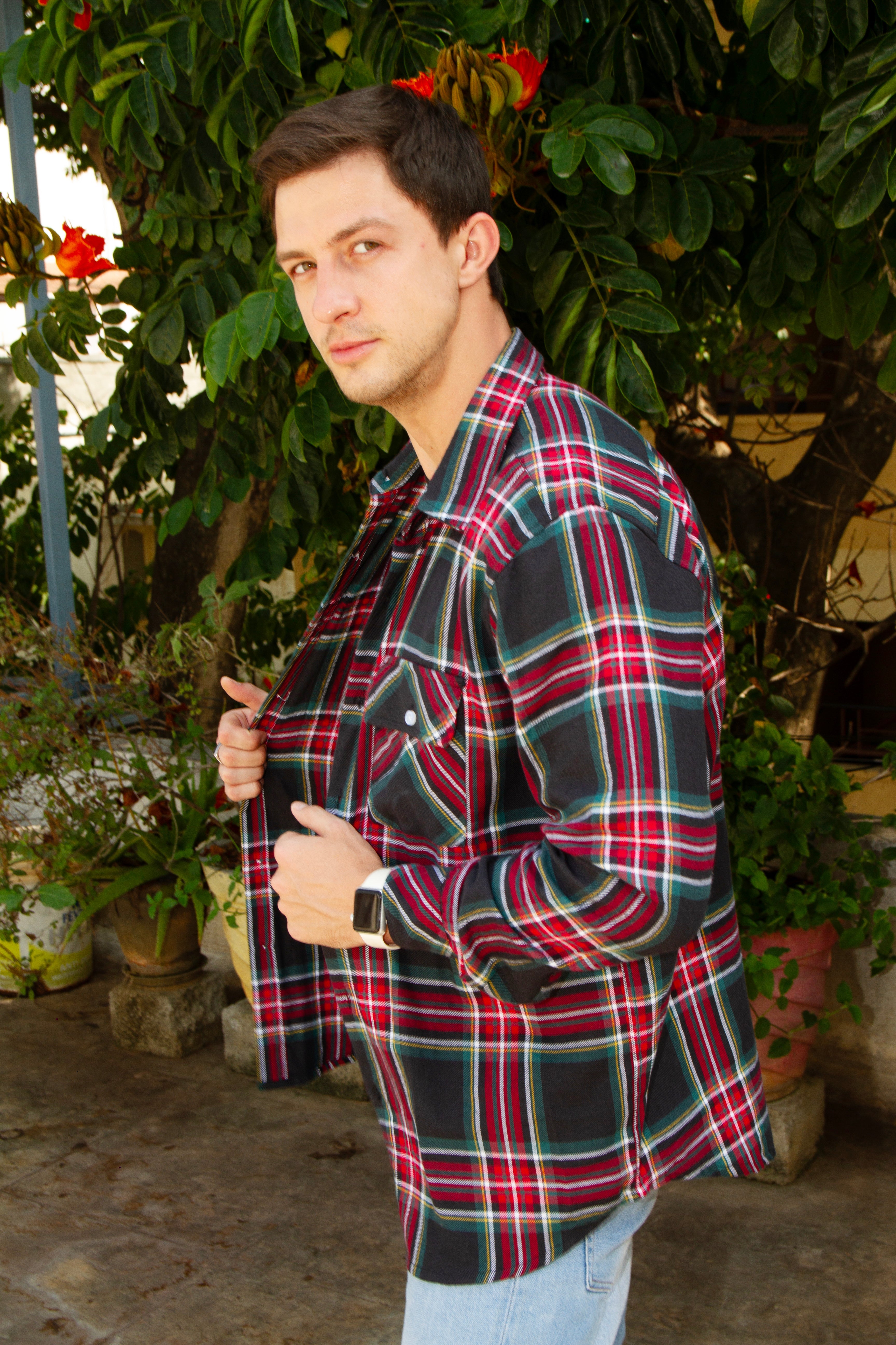 Black Check Double Pocket Flannel Shirt