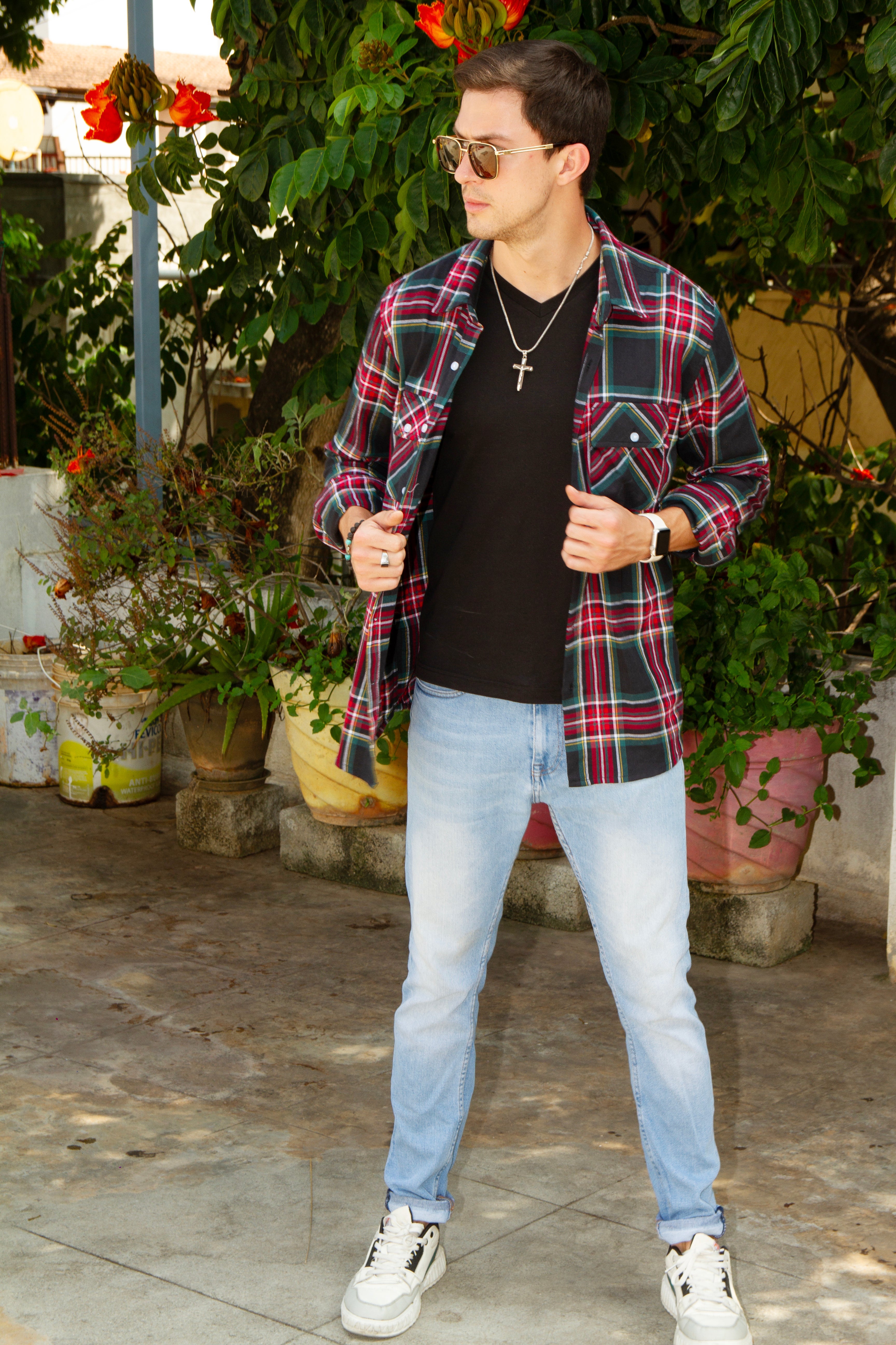 Black Check Double Pocket Flannel Shirt