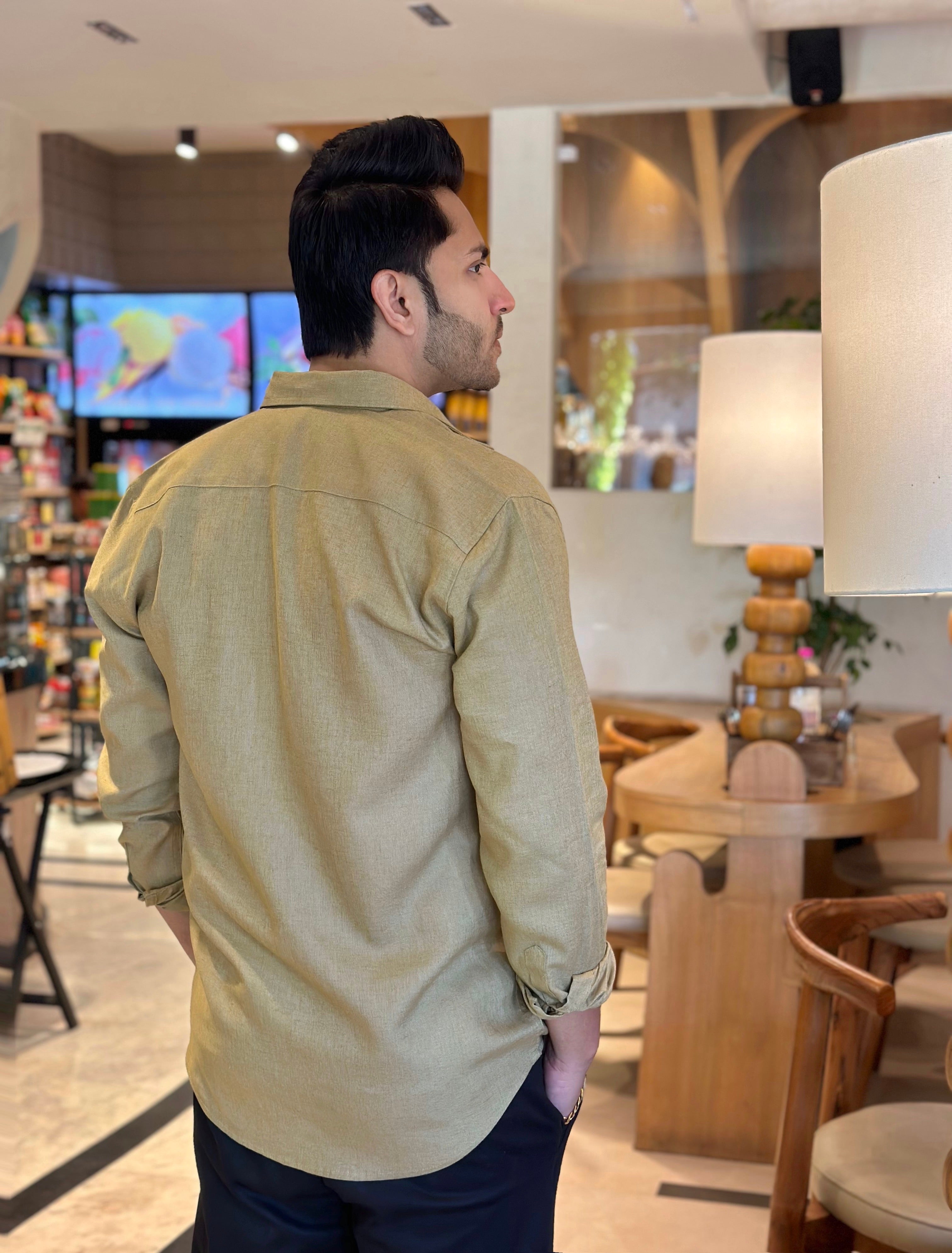 Olive Linen Pocket Shirt