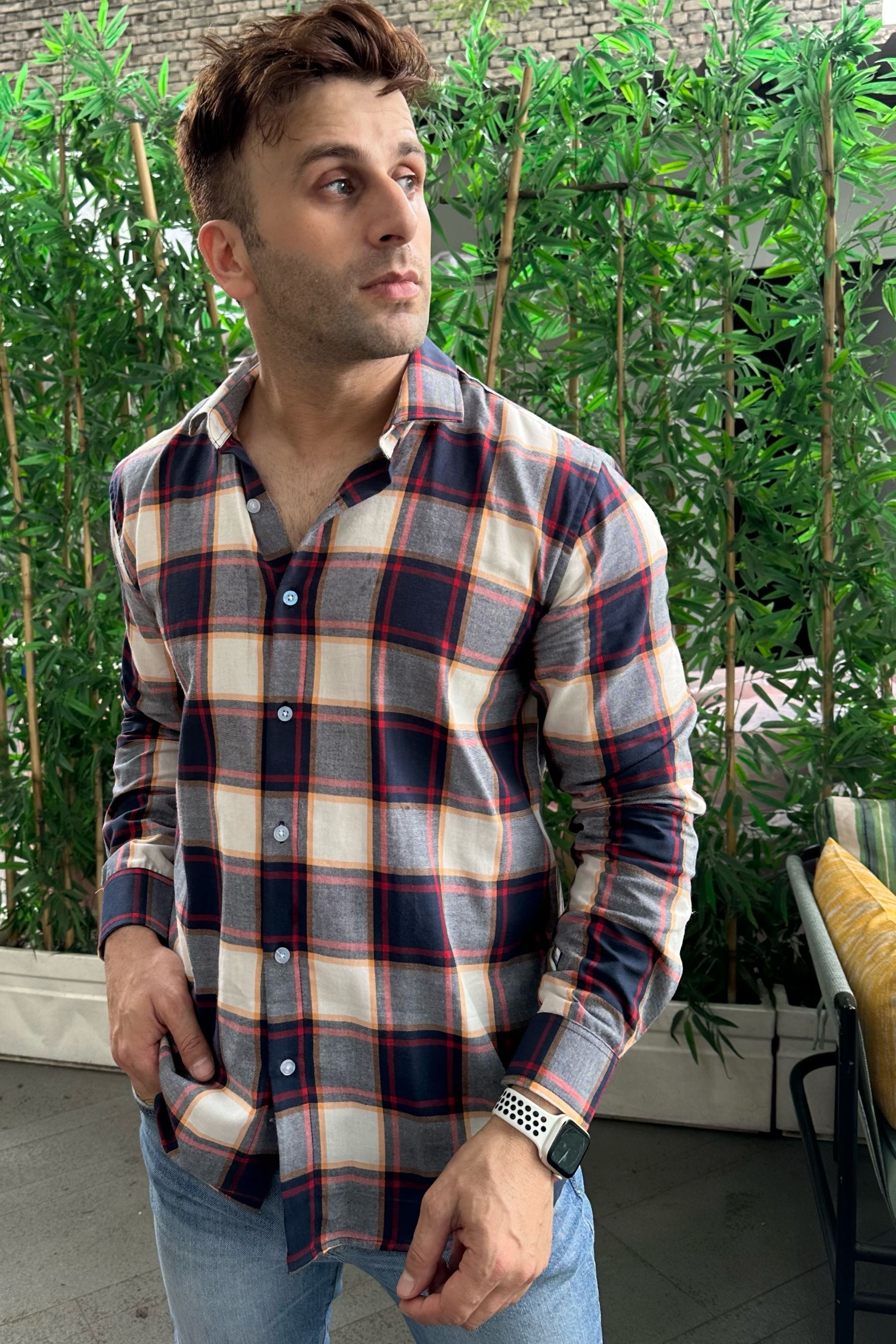 Navy Check Cotton Shirt