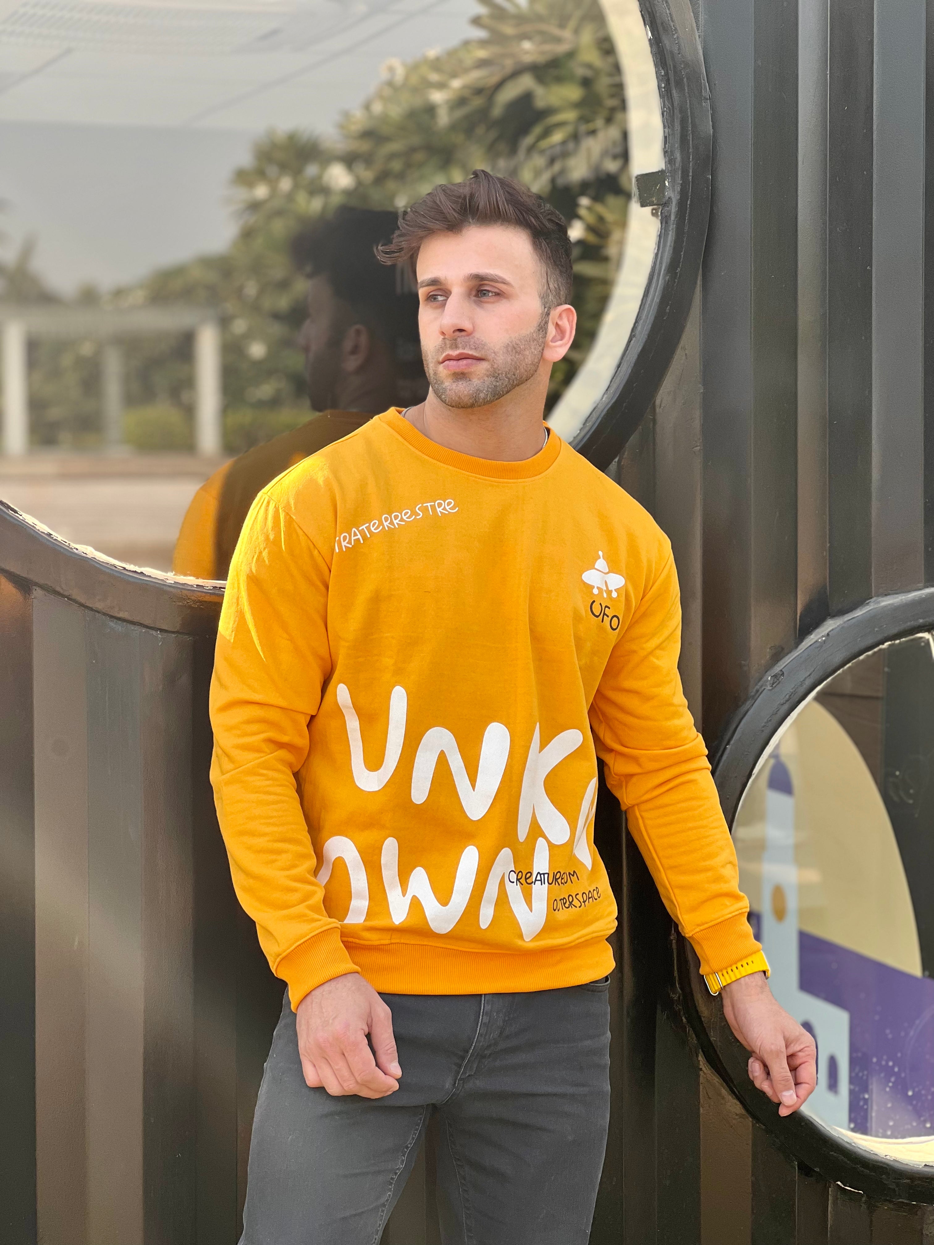 "Unknown" Full Sleeve Yellow Fleece Sweatshirt