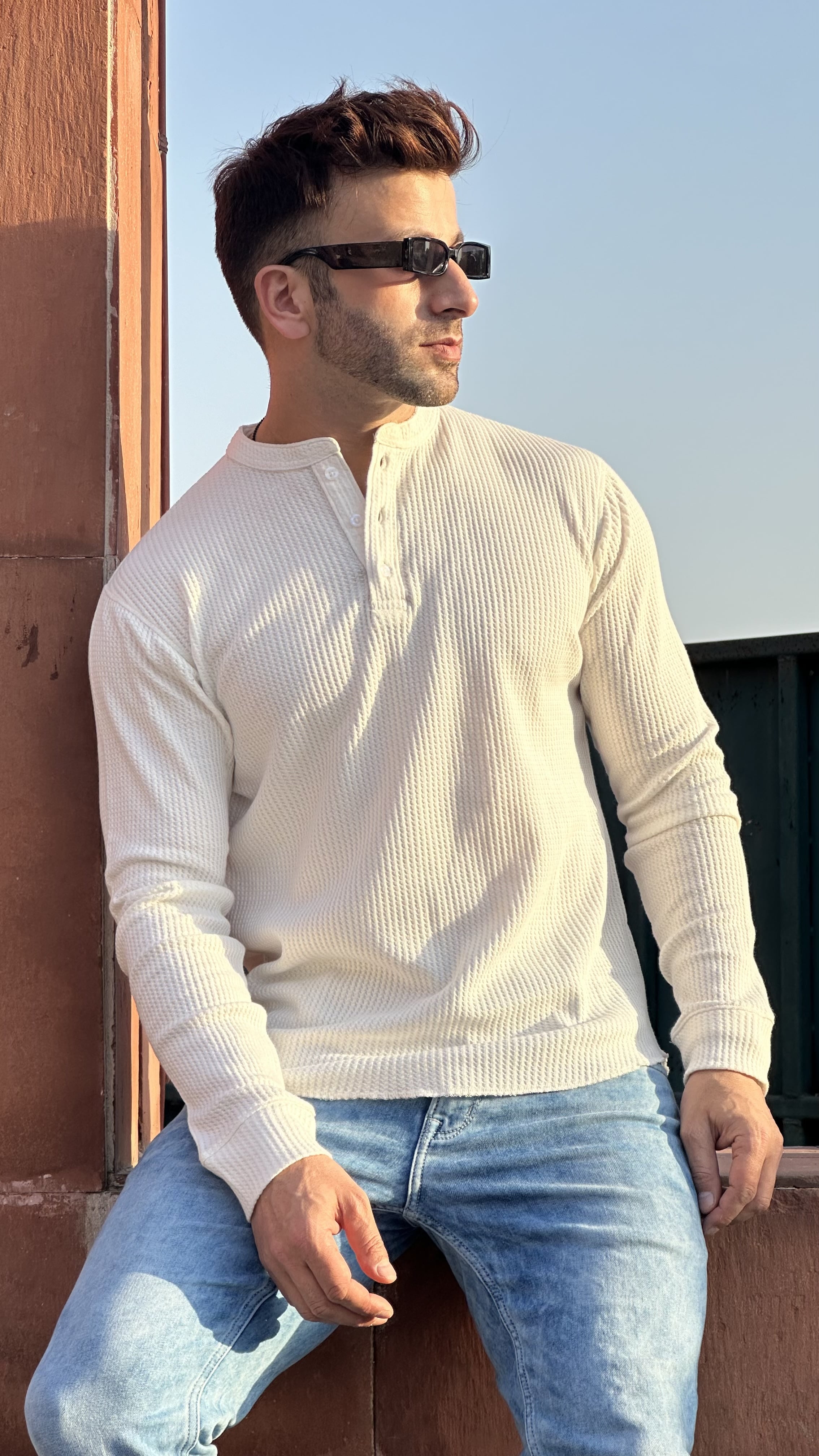 White Waffle Henley T-shirt