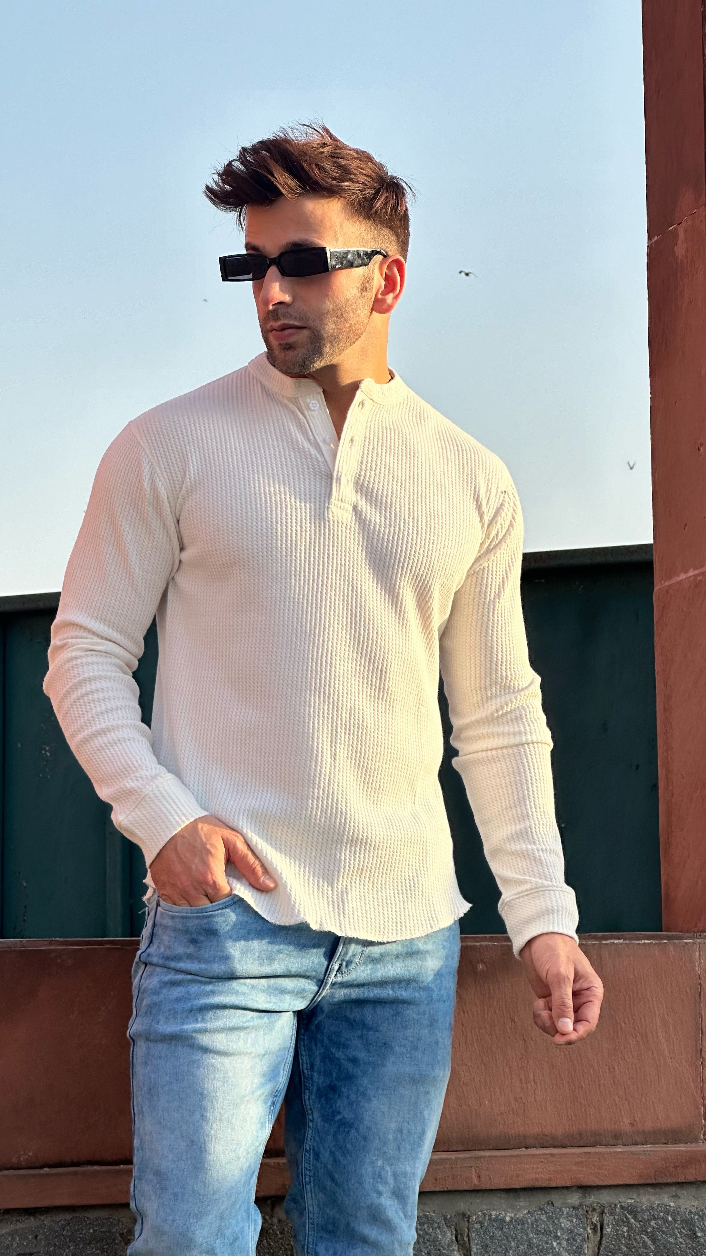 White Waffle Henley T-shirt