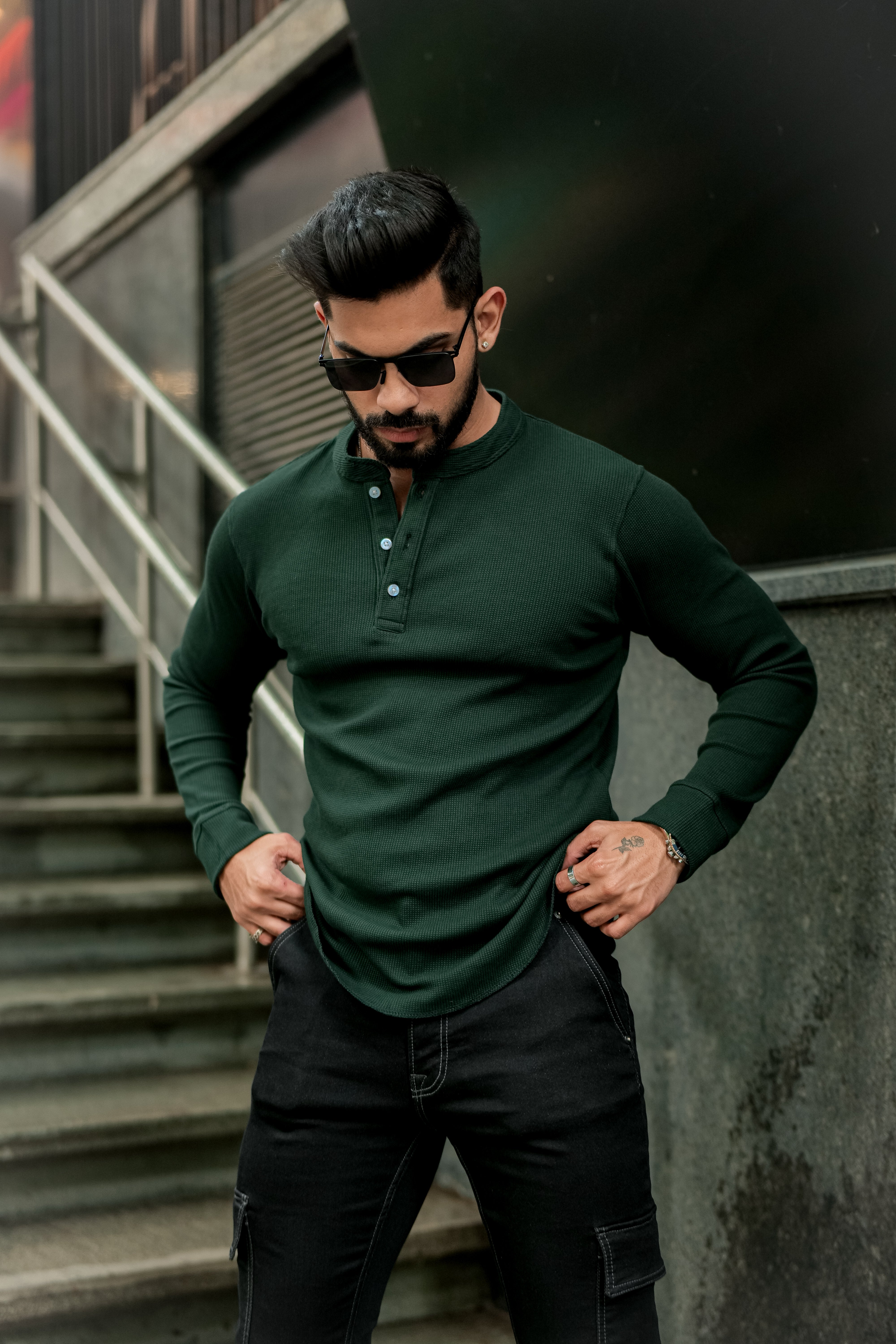 Dark Green Waffle Knit T-Shirt